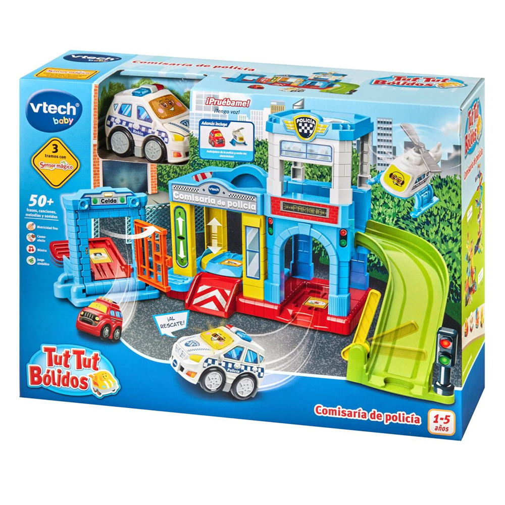 Comisaría de policía Tut Tut Bólidos con 3 vehiculos incluidos. 28x11,6x27,9 cm (Vtech 80-569922)