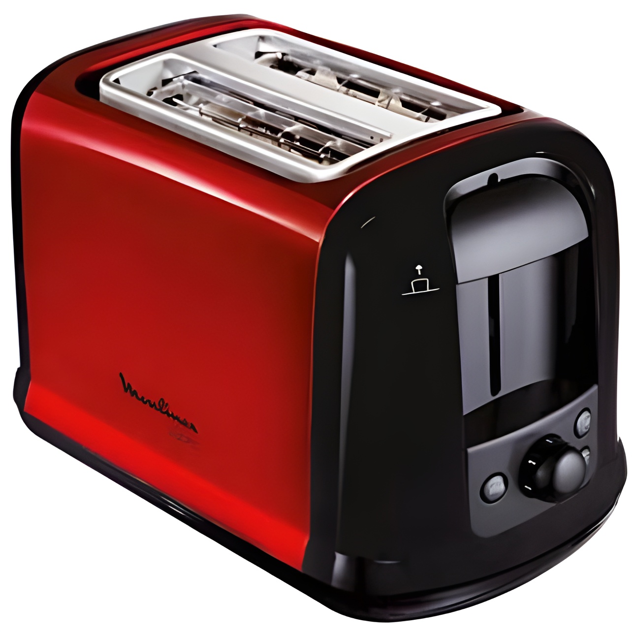 Moulinex subito electric toaster, 850 w, stainless steel, 2 slots, black/red