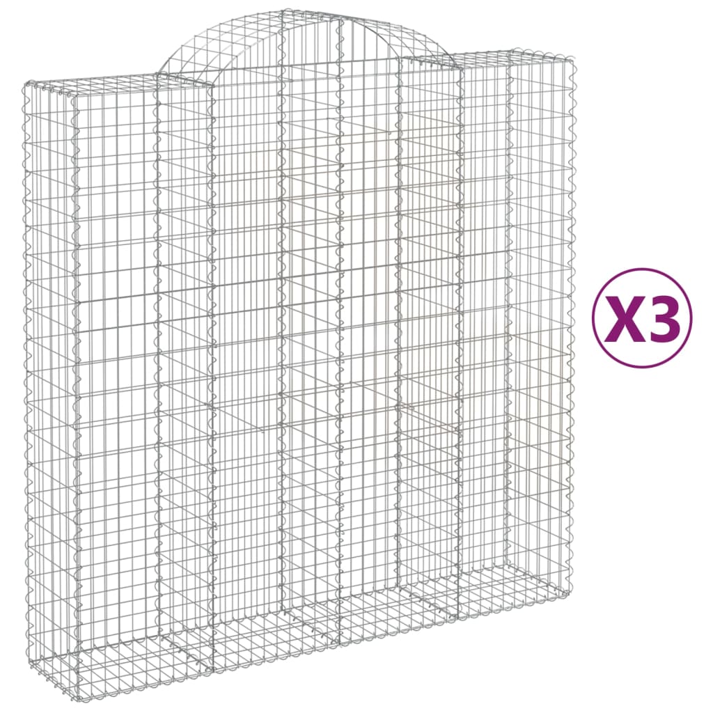 Vidaxl Cestas de Gaviones 3 Uds Forma de Arco Hierro Dimensiones 200 X 30 X 80/100 Cm, 200 X 30 X 160/180 Cm, 200 X 30 X 180/200 Cm y Mas