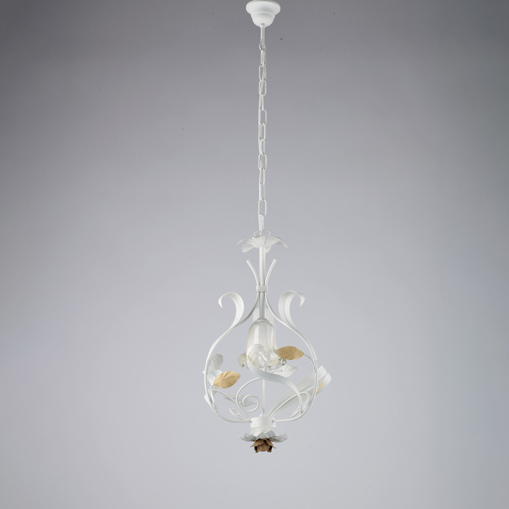 Araña Arte Pover cesta de metal Blanco y Oro 1 Luz E14