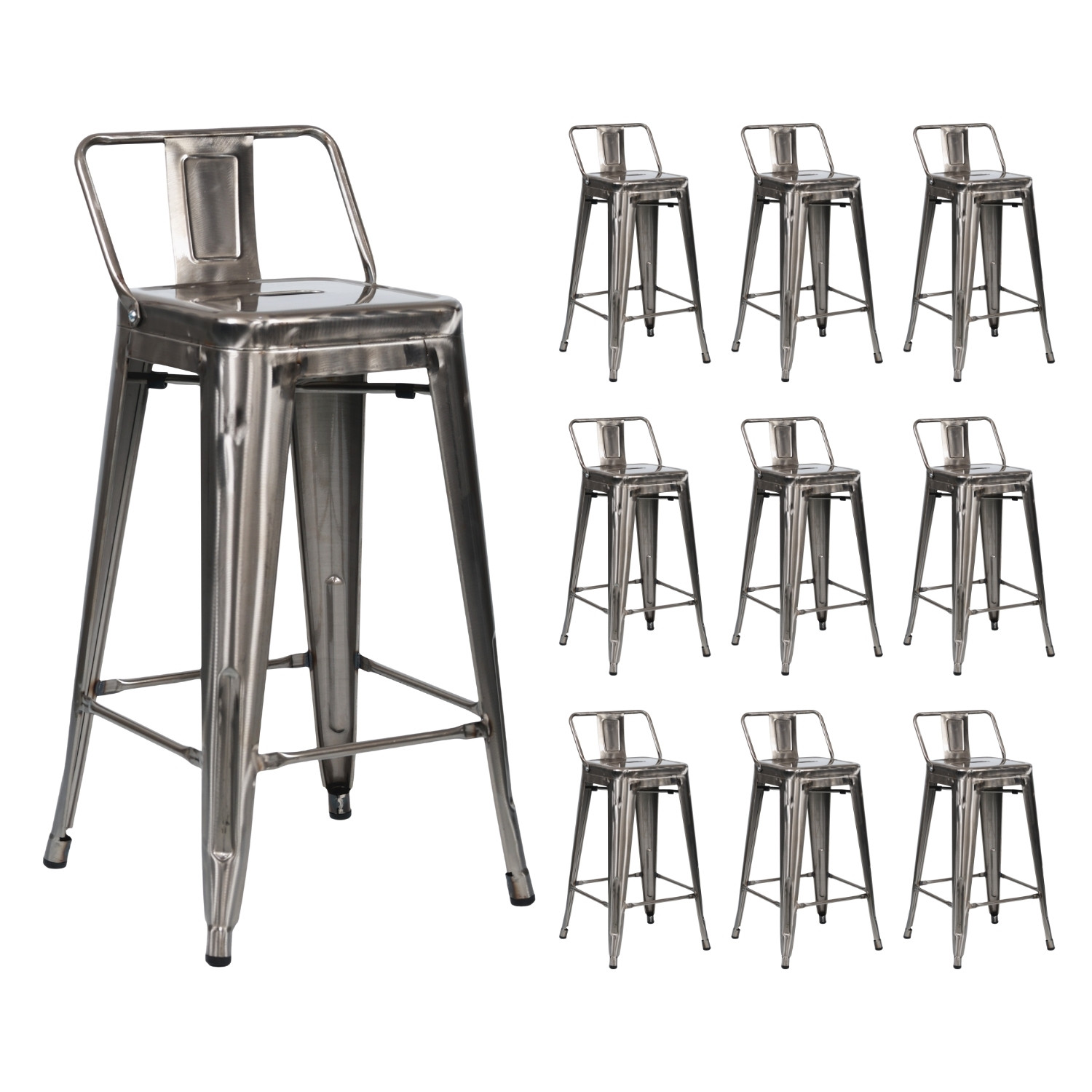 Pack 10 Taburetes Altos Industriales Apilables de Acero 41x41x85cm Thinia Home