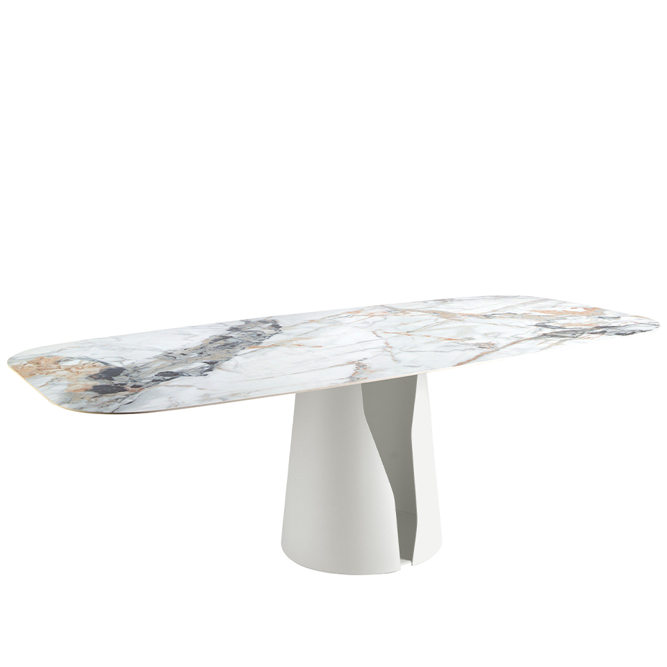 ANGEL CERDÁ 1135C Mesa comedor ovalada barril mármol porcelánico , Blanco , Mármol Porcelánico , Ø238 x 110 x 76