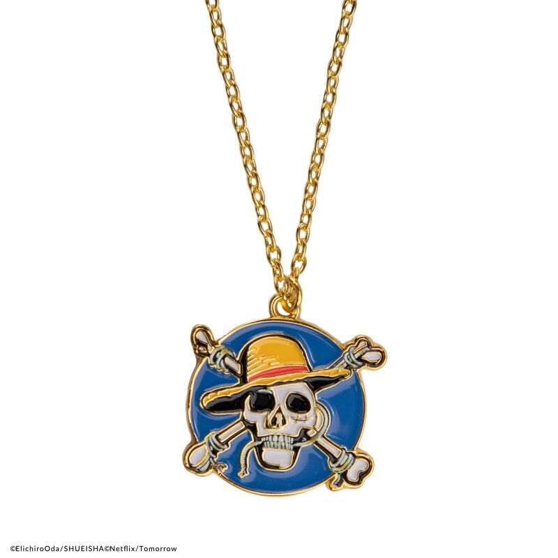 Cinereplicas - Collar oficial One Piece con colgante Monkey D. Luffy, aleación de zinc resistente, 2 x 2,6 x 0,1 cm, cadena 70 cm para fans y coleccionistas