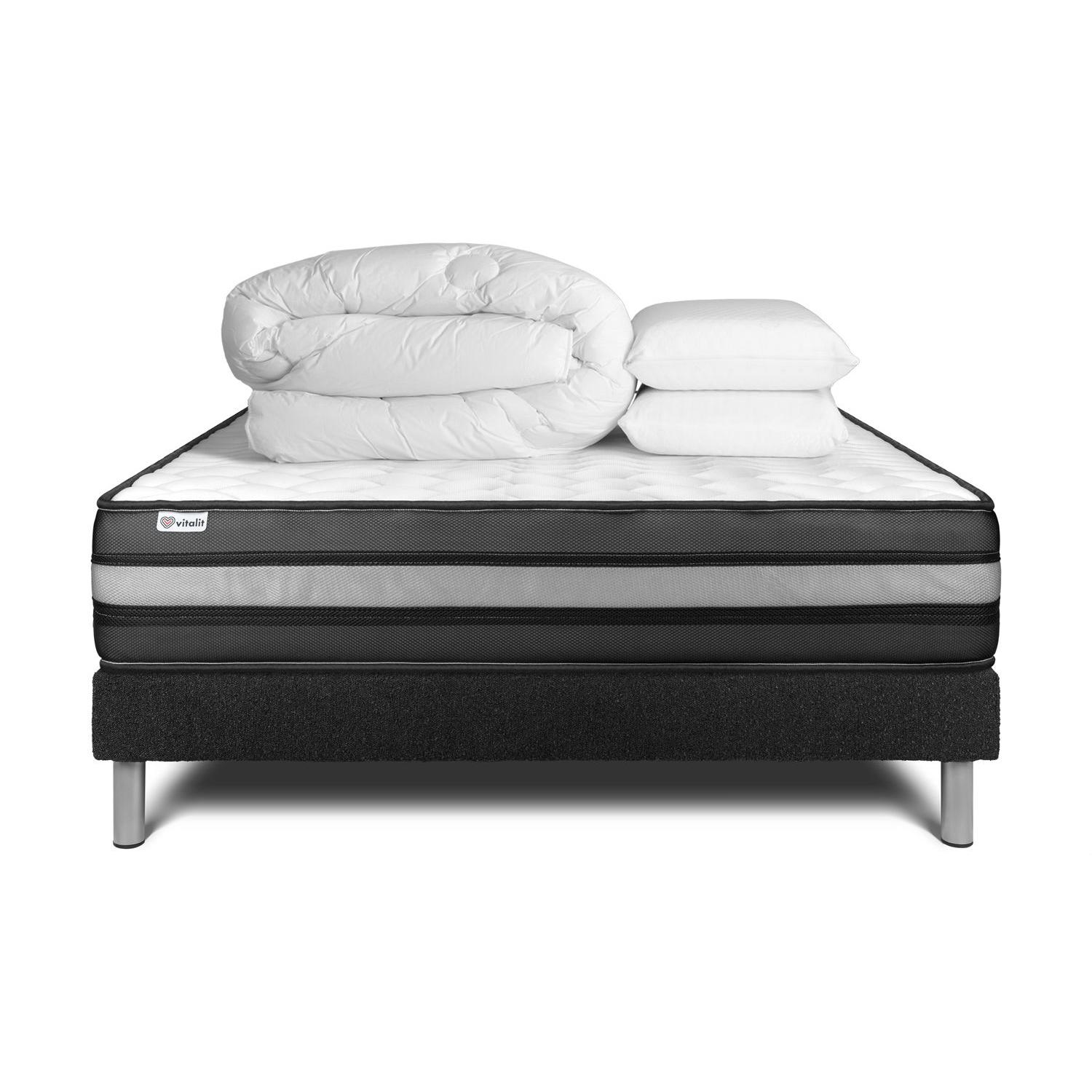 Pack cama completa - Colchón 160x200cm + Somier con láminas (kit) + 2 almohadas + Edredón - Vital Power Zen