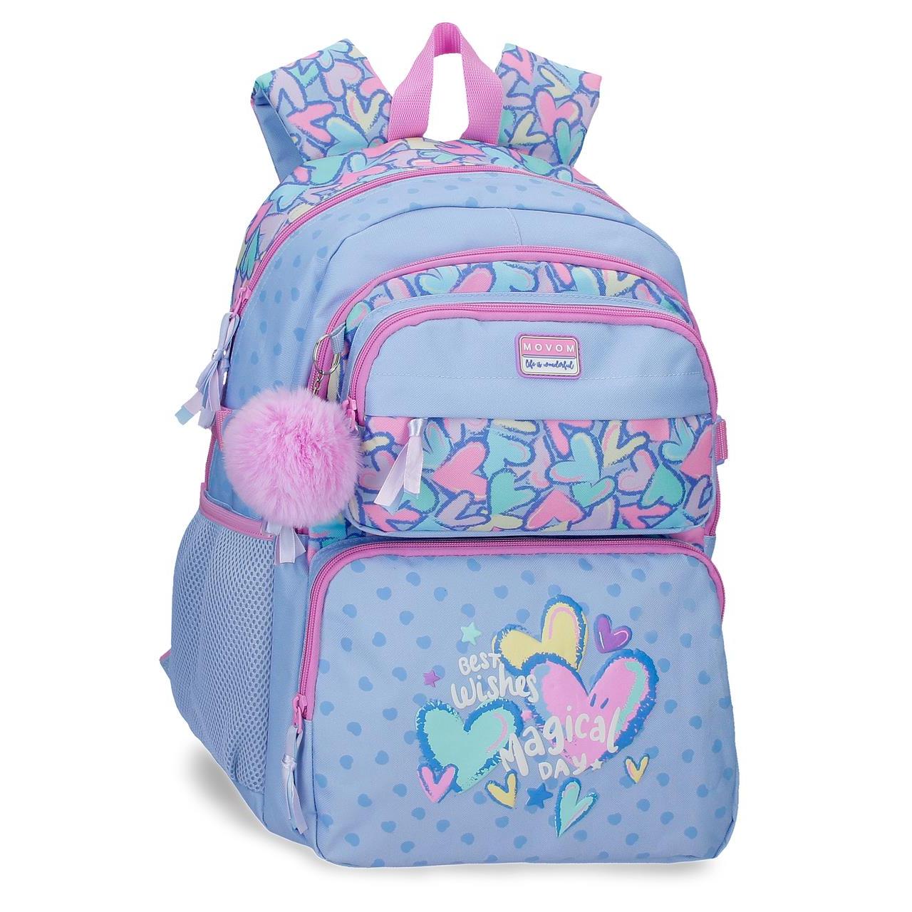 Mochila escolar adaptable a carro Movom Best Wishes 32x45x19cm Lila