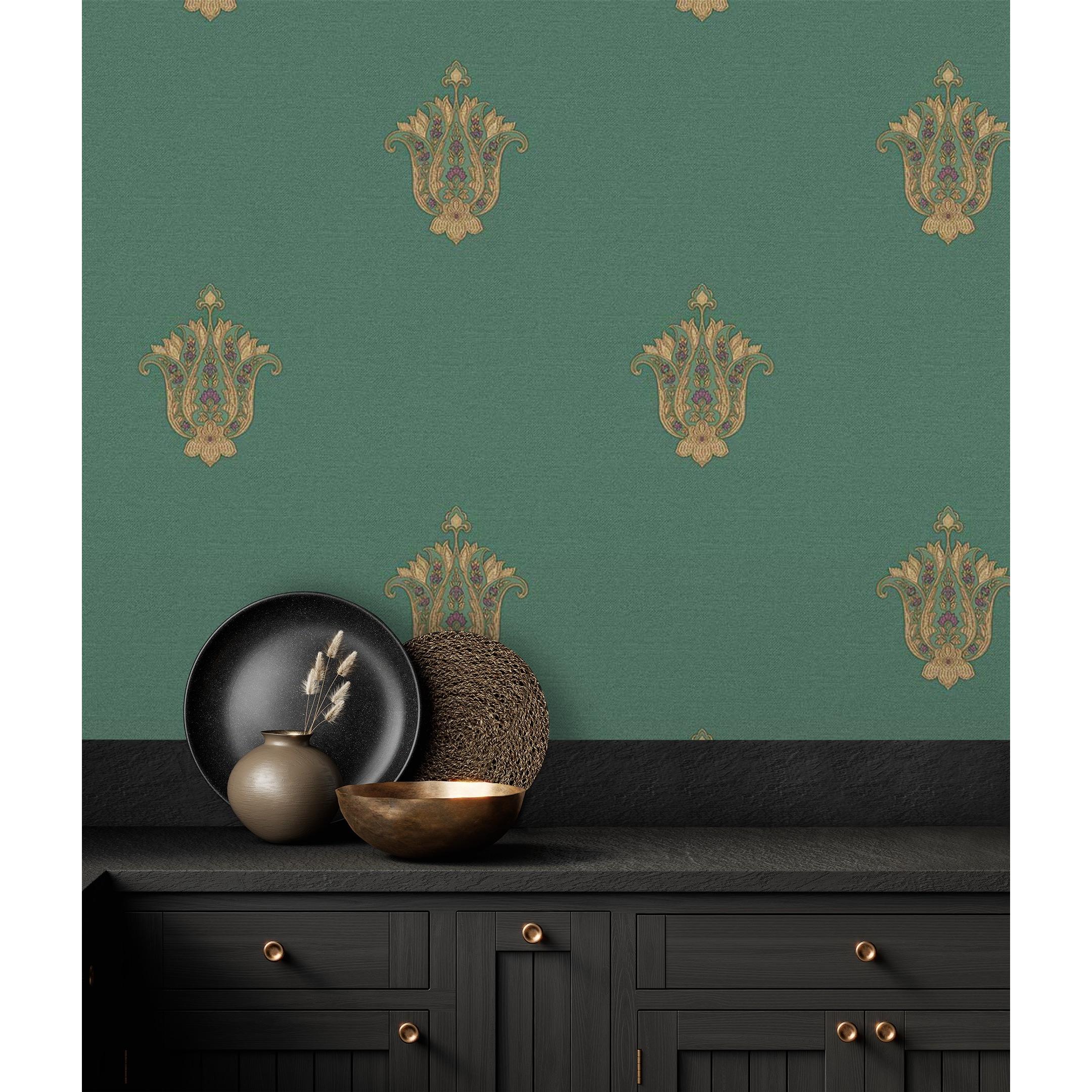Papel pintado vinílico flor hindú con efecto textura de tela tejida en relieve - Alexander 676425 de GAULAN - Rollo de 10 m x 1,06 m