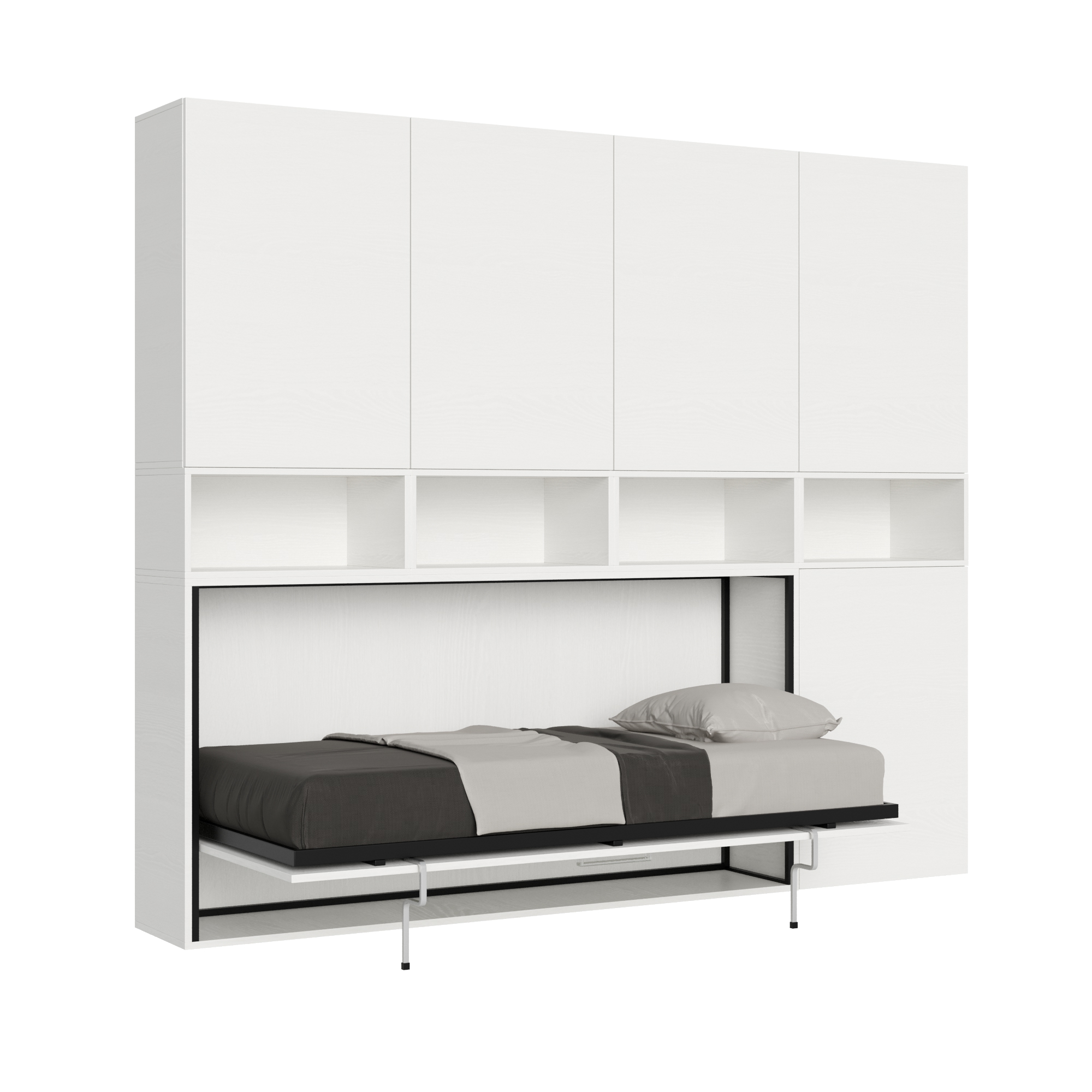 Cama individual Kando color Fresno Blanco composición C con colchón - Itamoby