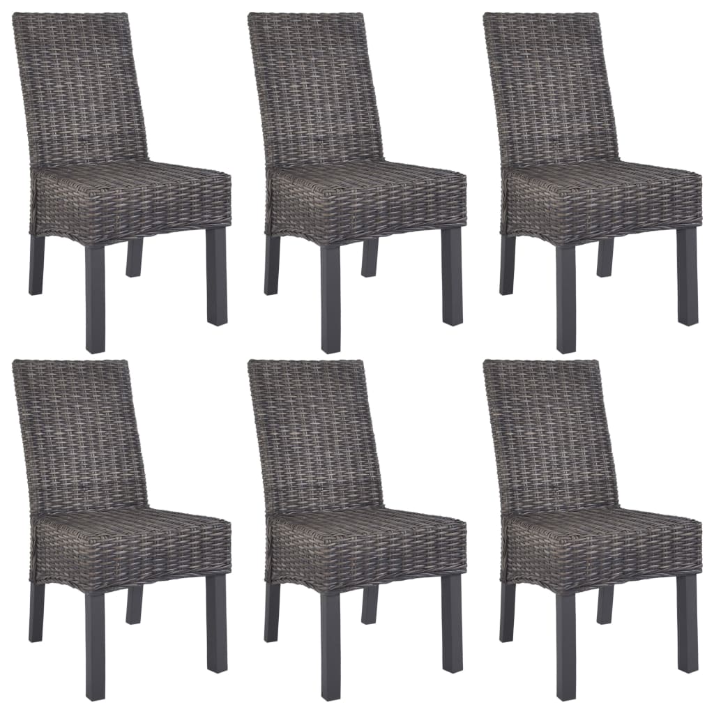 vidaXL Sillas de comedor 6 unidades ratán Kubu y madera mango marrón