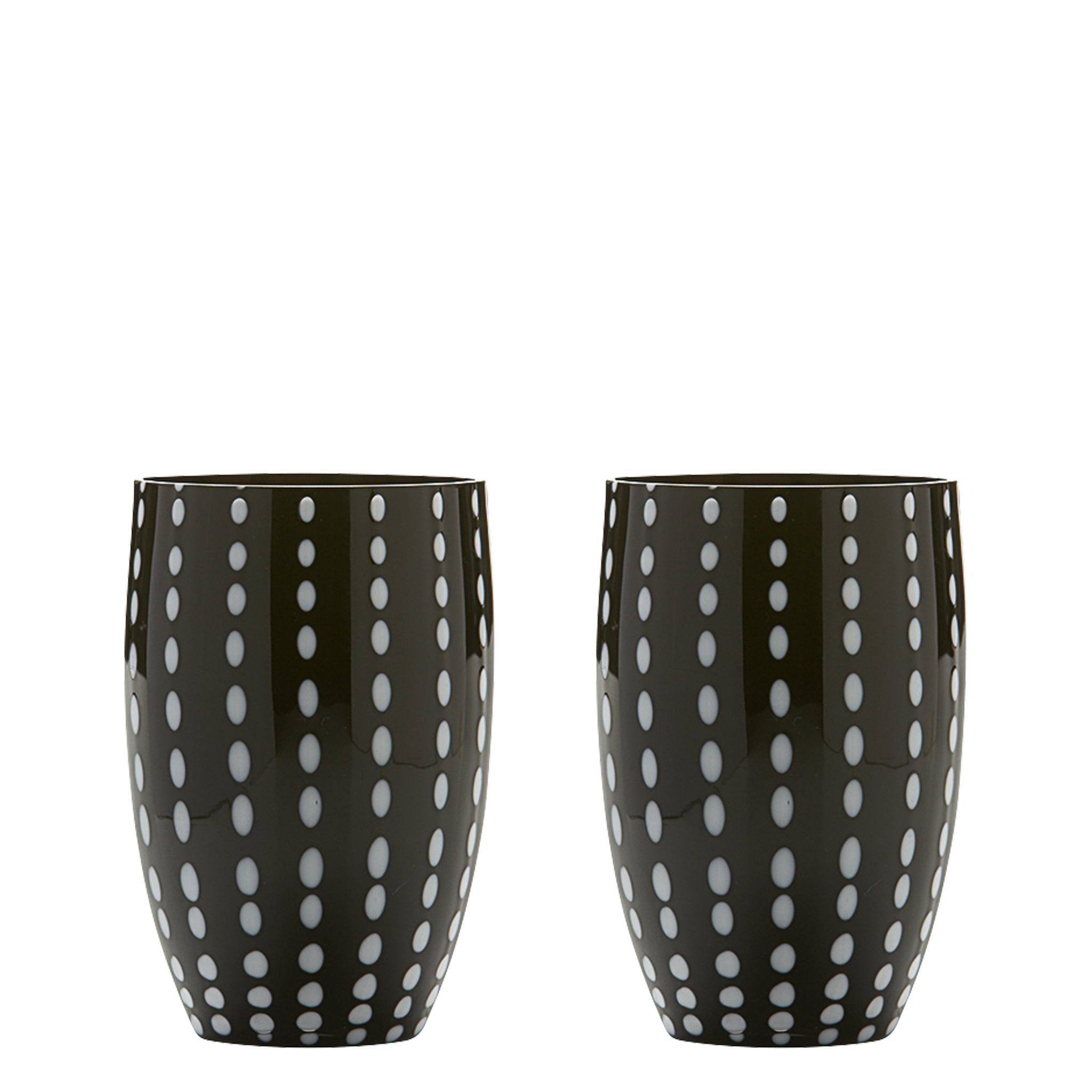 Zafferano Perle Black Glass - Vidrio Soplado con Color, 32 cl, Hecho a Mano - Juego de 2 Vasos Artesanos para Agua o Cócteles