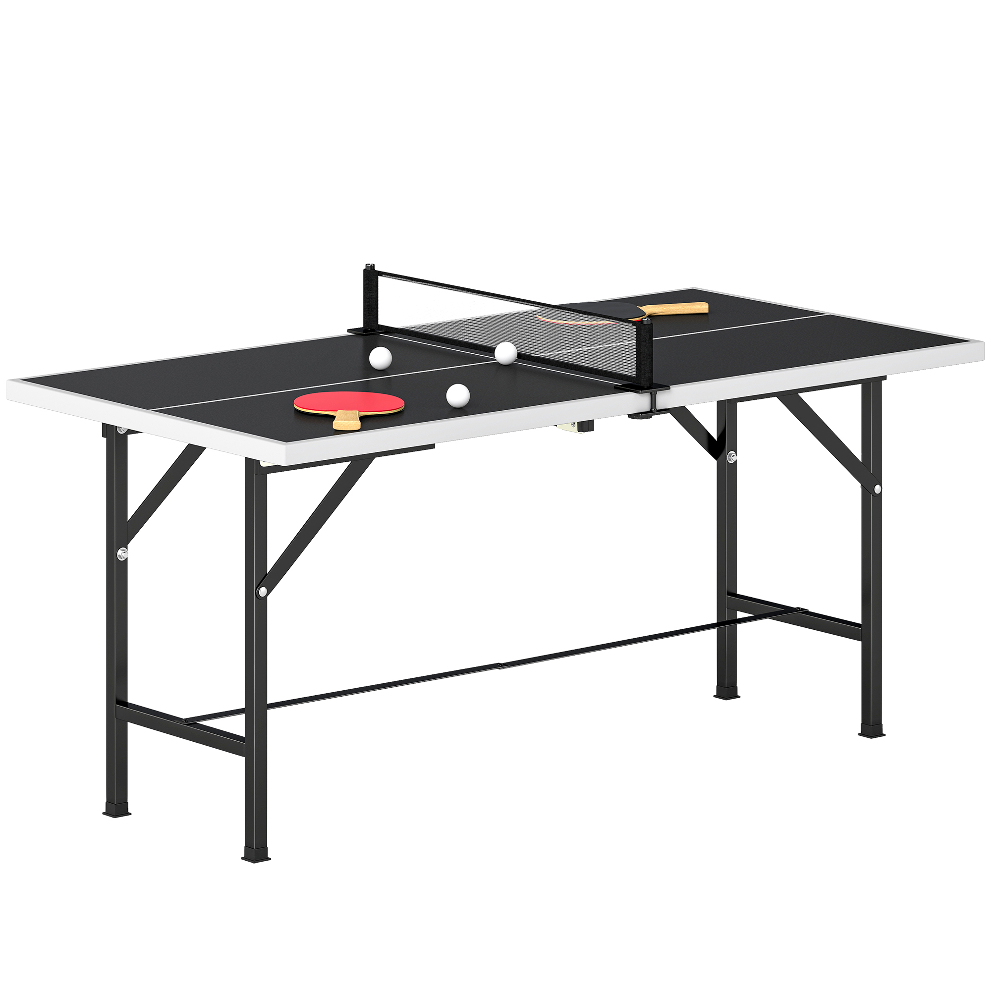SPORTNOW Mini Mesa de Ping Pong Plegable 152x76x70 cm, Mesa de Ping Pong Exterior con Red, 2 Raquetas y 3 Pelotas, Fácil de Transportar, Estable, para Interior y Exterior, Negro