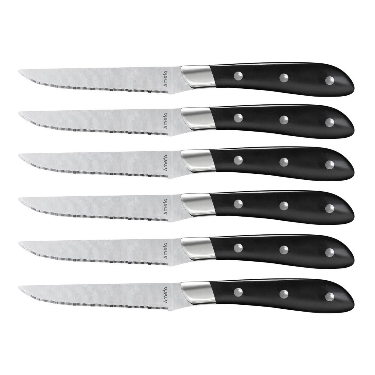 AMEFA ACHILLE NOIR Set 6 Cuchillos Chuleteros Acero Inox 23X2,4X1,5CM Acero