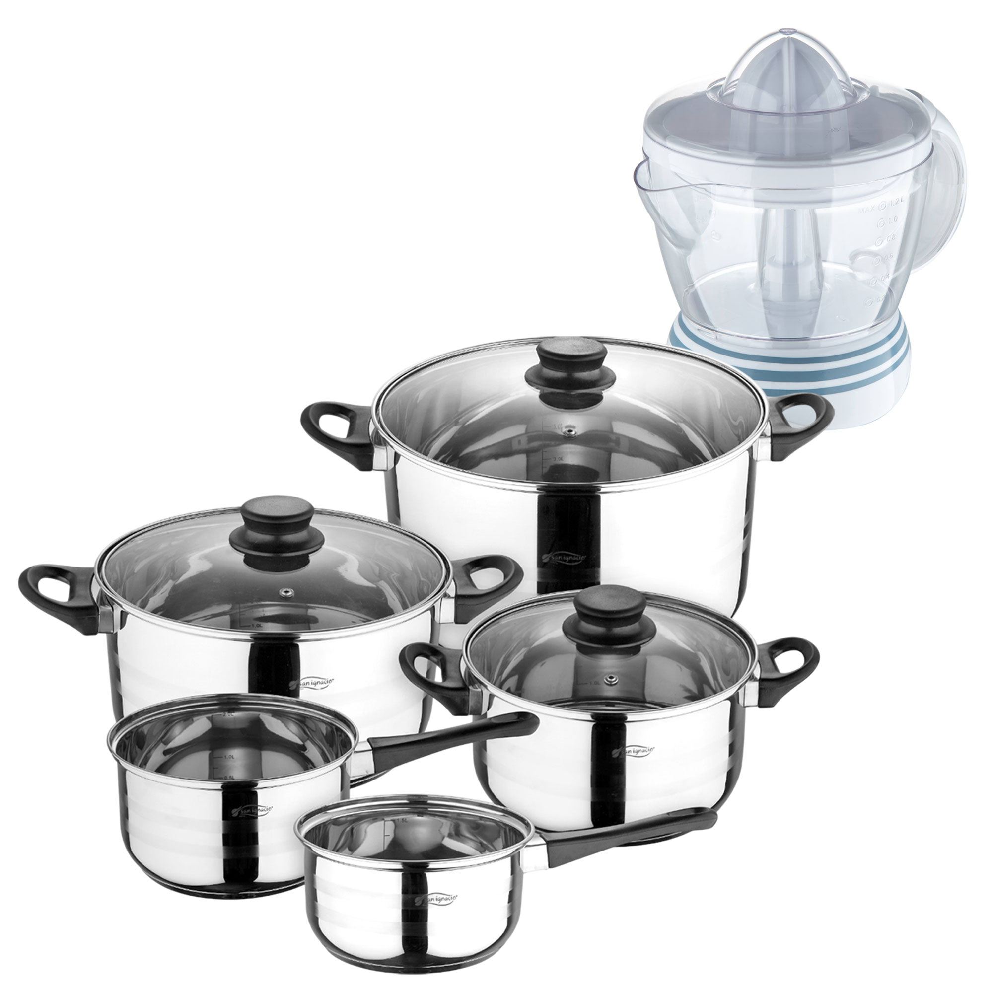 Batería de cocina de ocho piezas San Ignacio+  Delantal de Cocina Gris oscuro 100% Algodón 75x80cm de talla única SMART MasterPRO