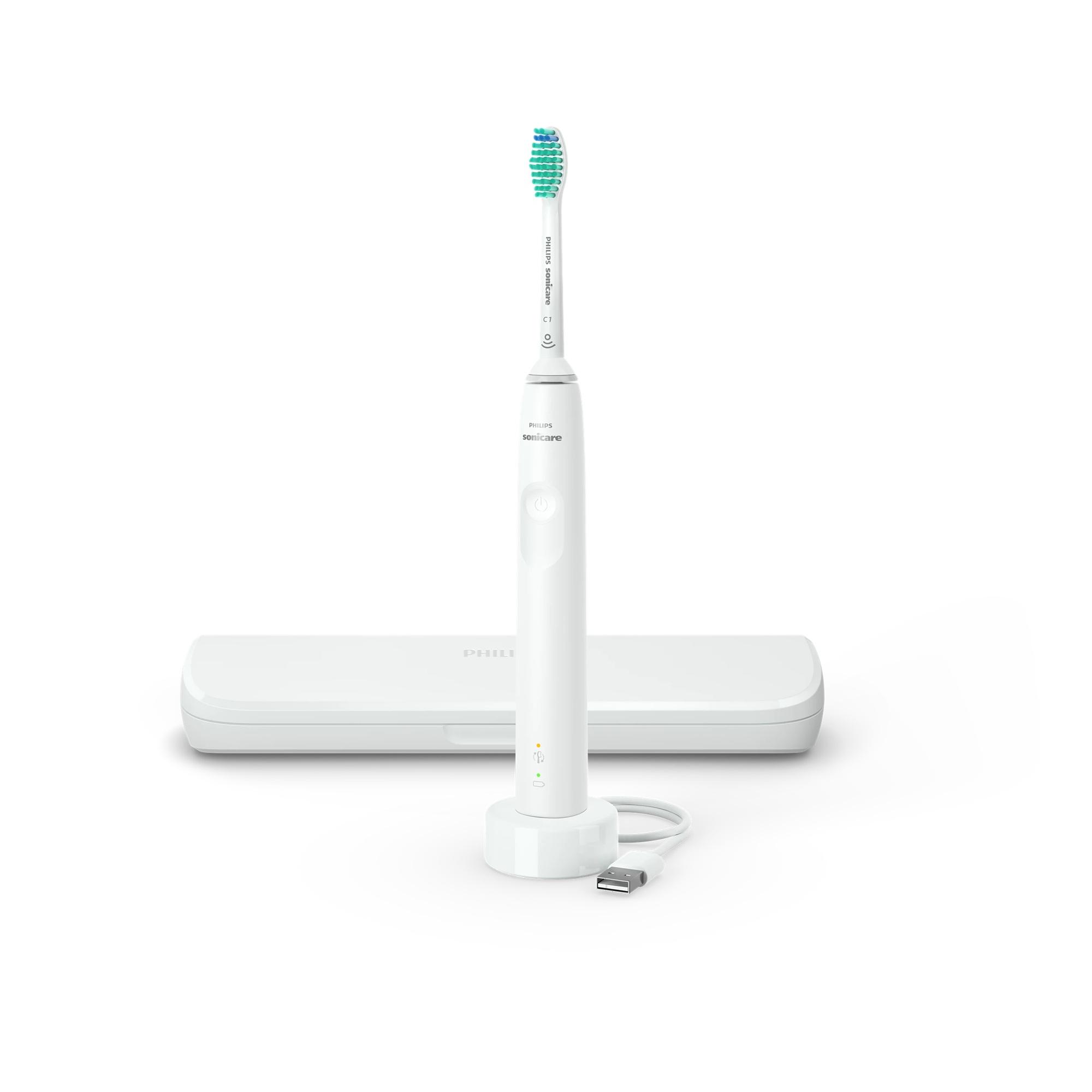 PHILPS HX3673/13 Cepillo dental eléctrico sónico con estuche de viaje, Sonicare 3100 series, color Blanco y conexión a USB