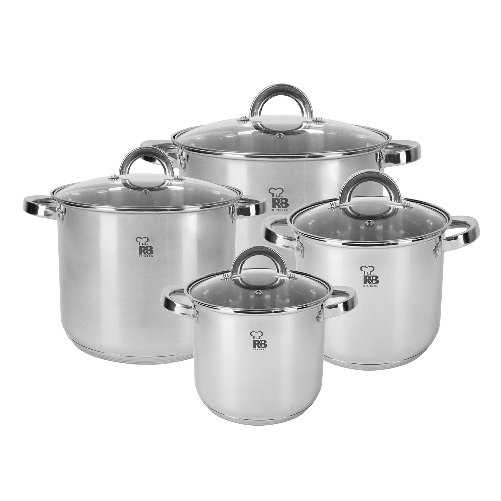 Batería de cocina de 8Pzs en acero inoxidable aptas para inducción Sara Renberg
