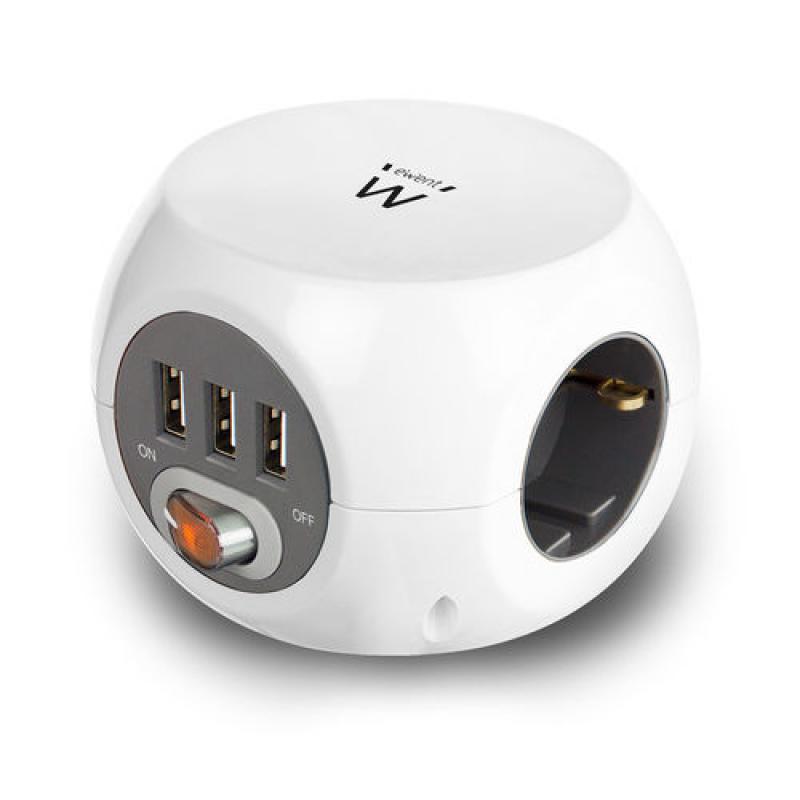 REGLETA CUBO EWENT EW3939 3TOMAS + 3USB C/INTERRUPTOR BLANCA