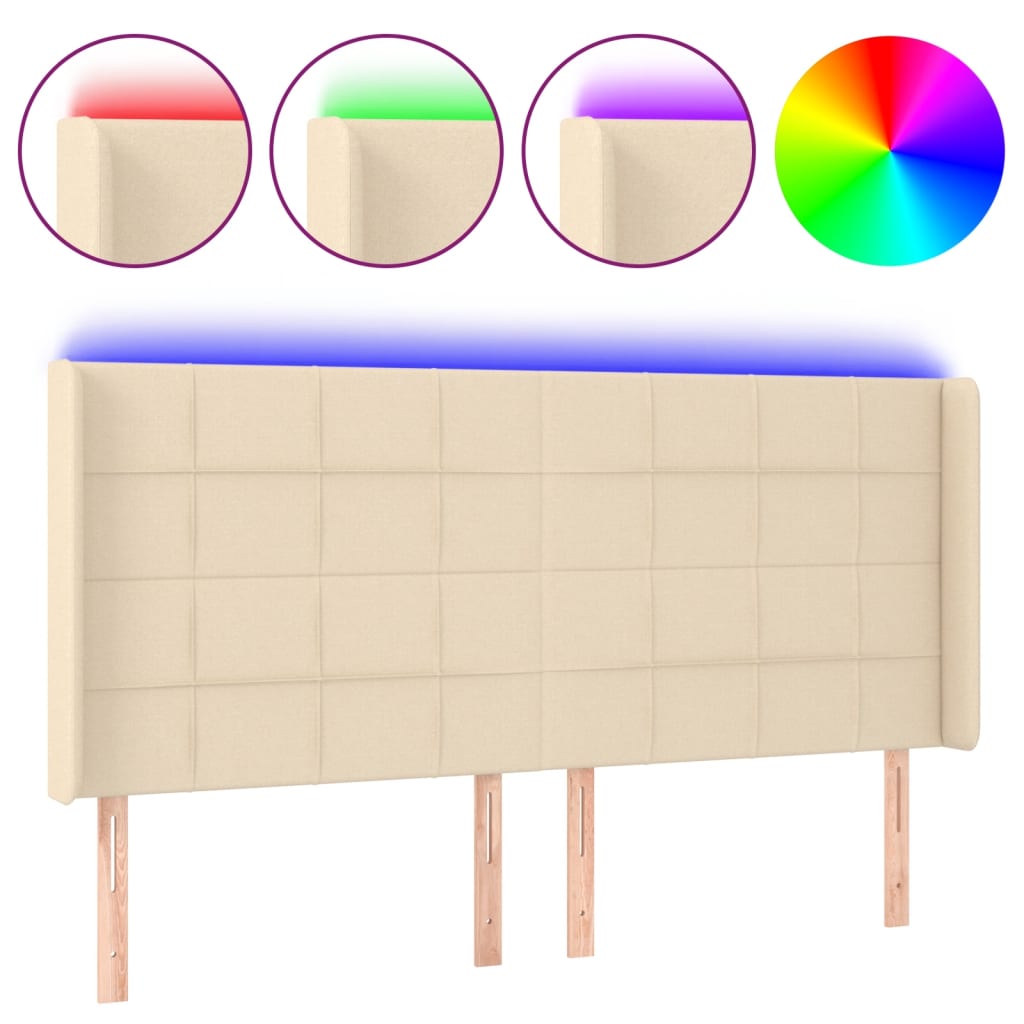 vidaXL Cabecero con LED de tela color crema 163x16x118/128 cm