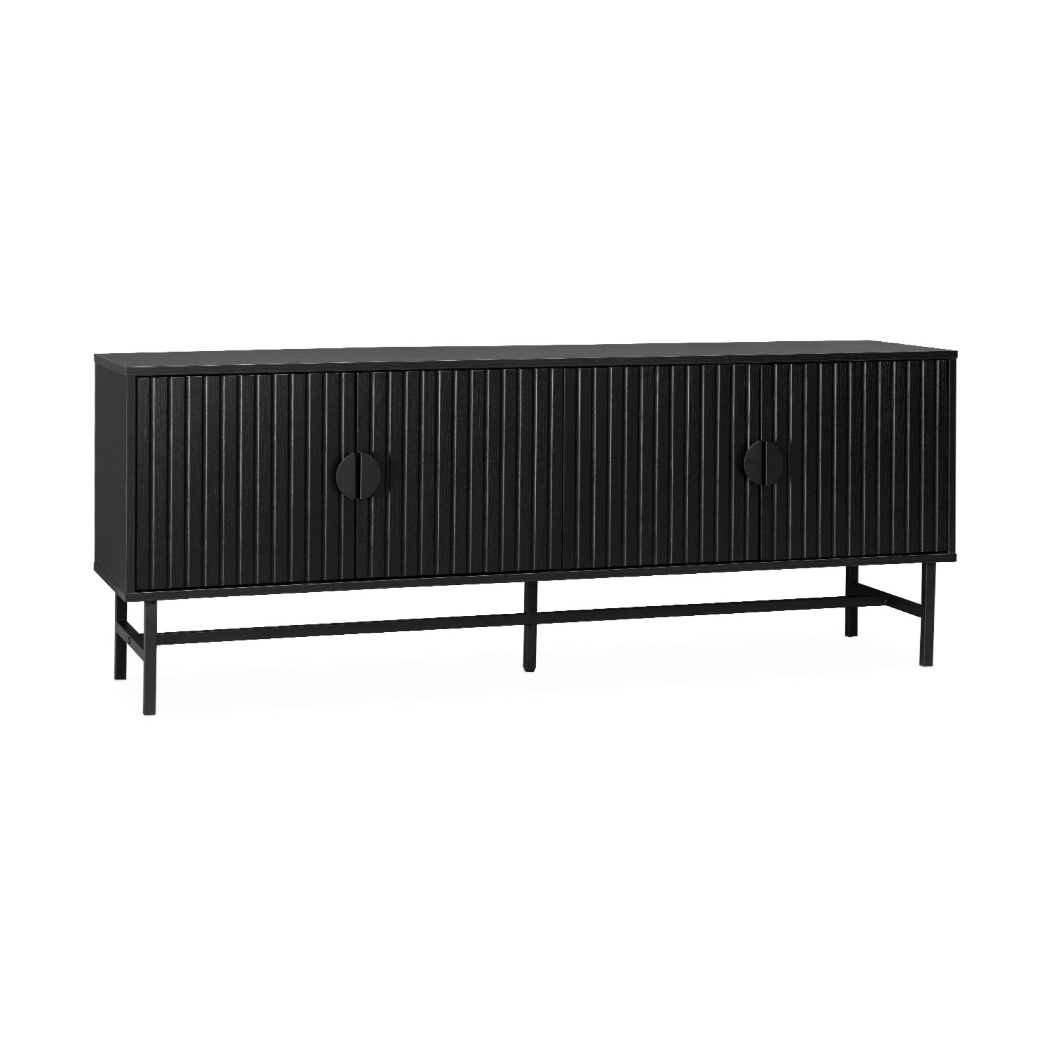 sweeek - Mueble TV con efecto madera, 160cm Negro - 157.5x39x60 cm