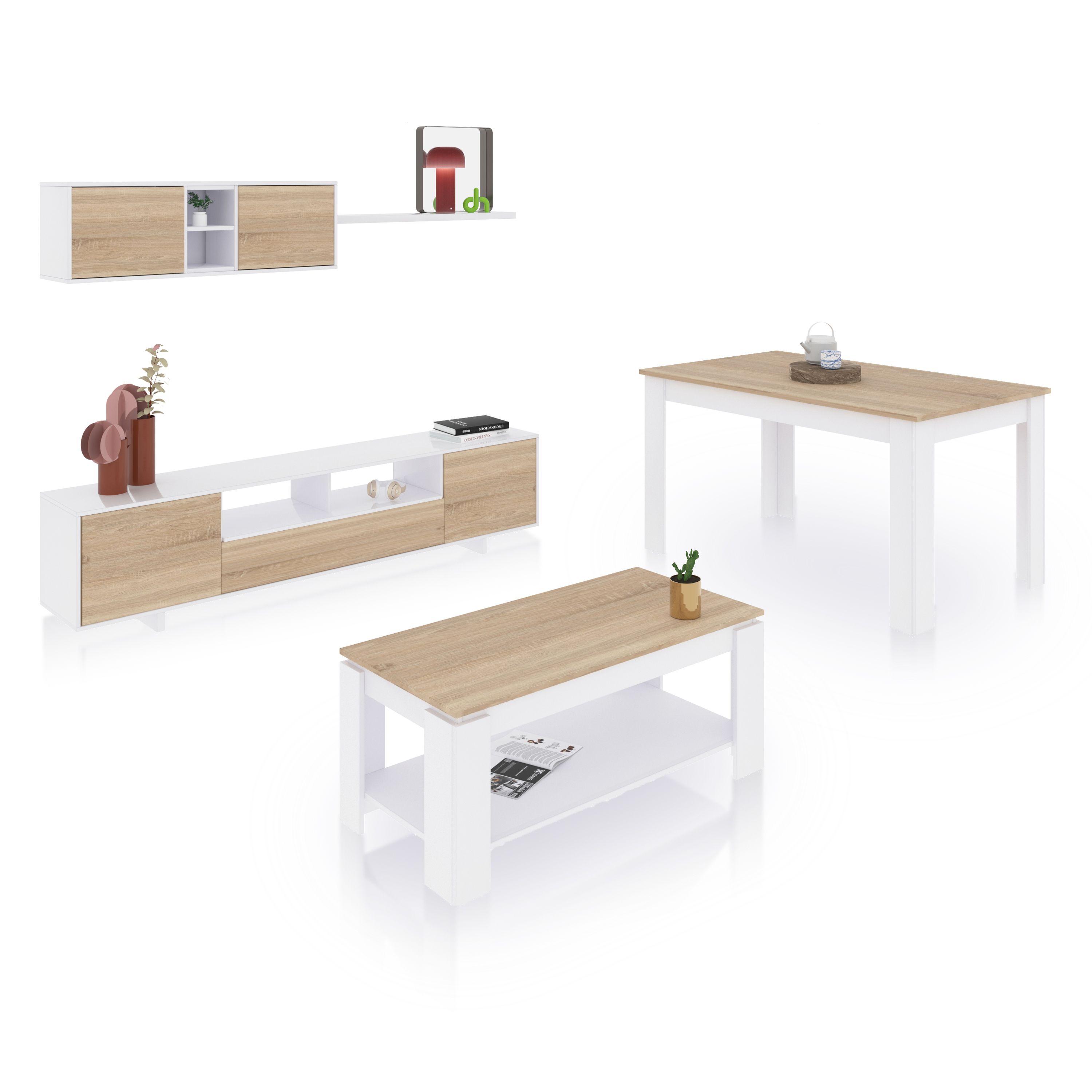 Duehome - Pack salón con mesa de centro y mesa de comedor Max V1A