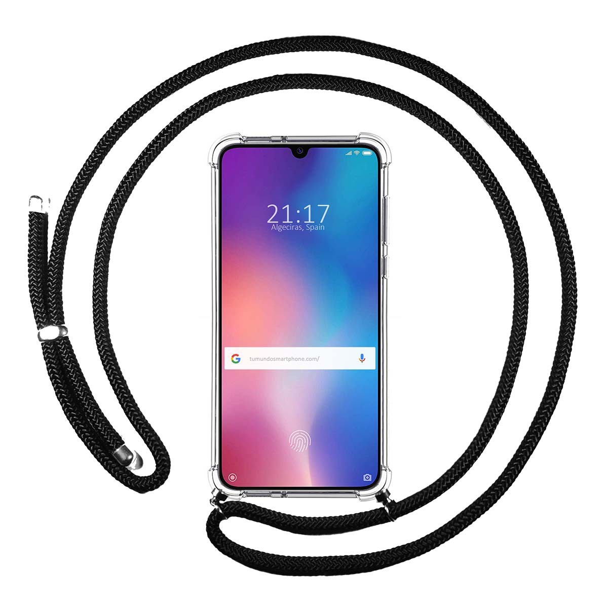 Tumundosmartphone Funda Colgante Transparente para Xiaomi Mi 9 con Cordon Negro