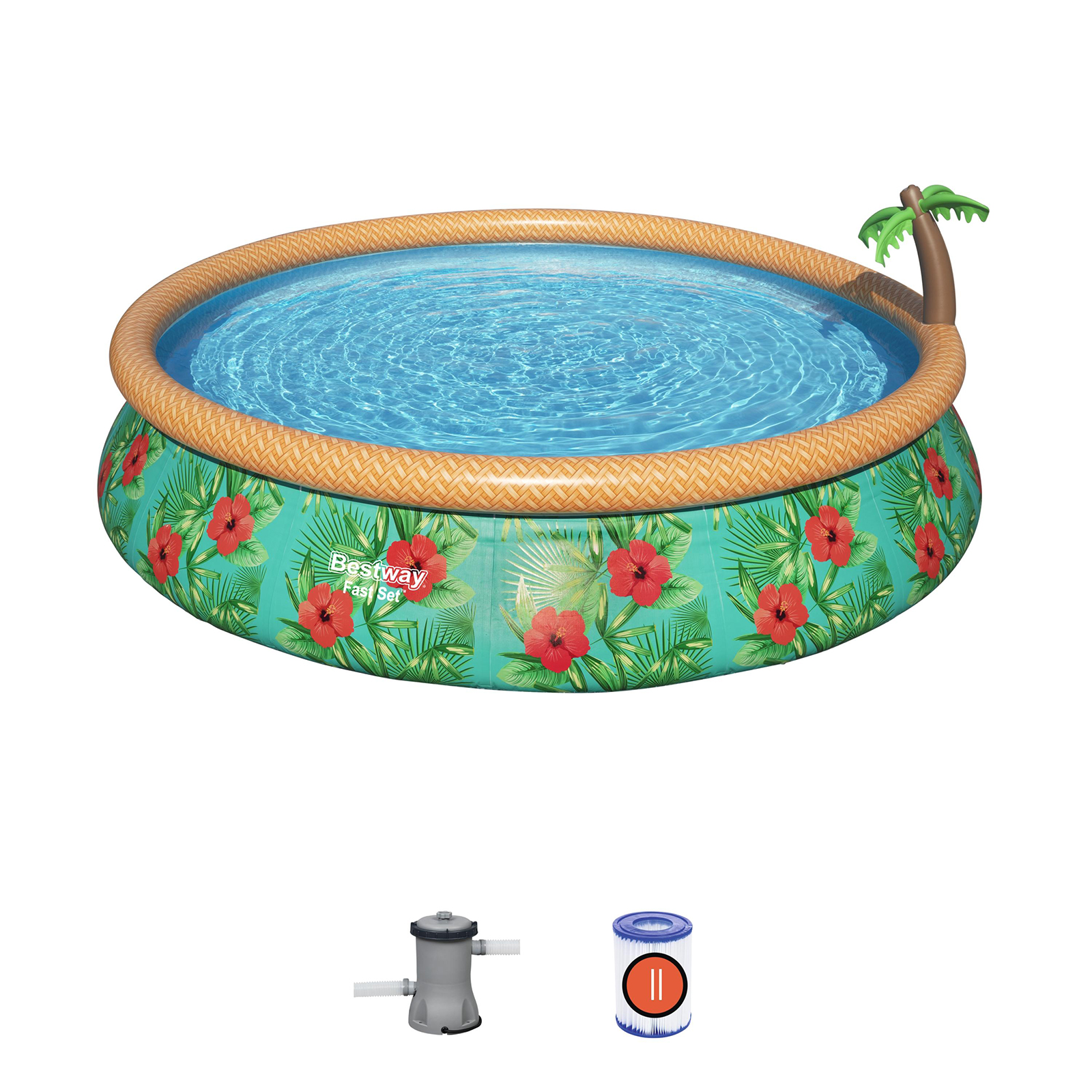 Bestway Piscina Hinchable Fast Set Bestway Paradise Palms 457x84 cm con Depuradora Cartucho 2.006 L/H