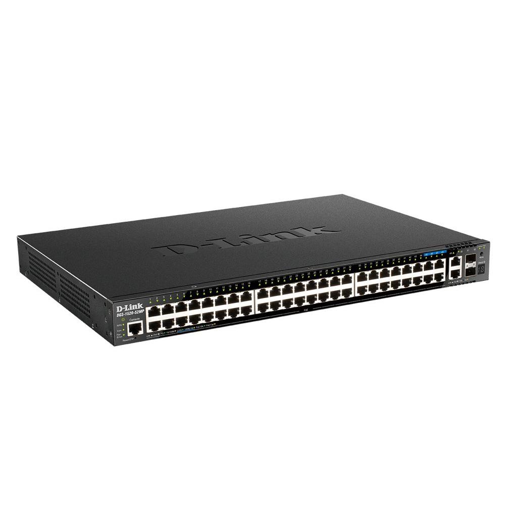HUB SWITCH PUERTOS 52 PUERTOS ETHERNET, 4 PUERTOS POE DE 2.5G D-LINK DGS-1520-52MP  | 2 PUERTOS UPLINK 10G, 2 PUERTOS SFP+, NEGRO