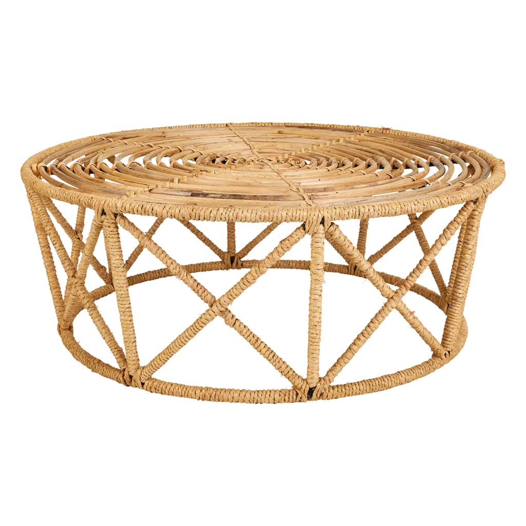WANDERLUST DECO Mesa de centro de caña a 80x80x45h cm de estilo Bambú.Tiene 2 puertas