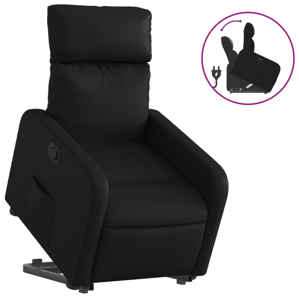 Vidaxl Sillón Reclinable Elevable de Cuero Sintético Negro