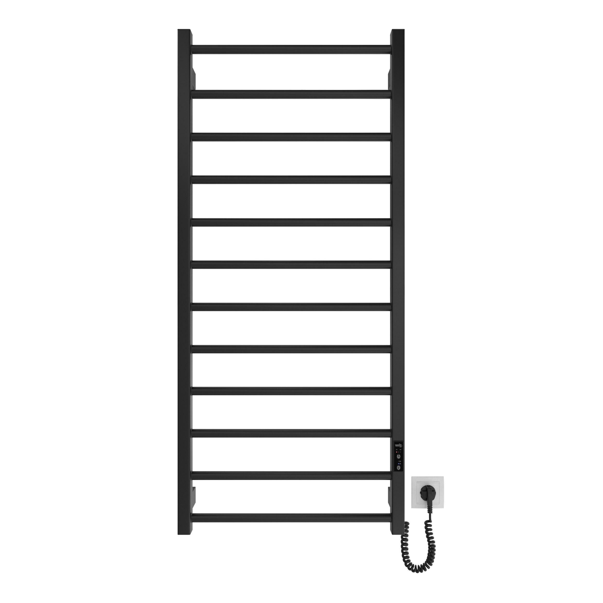 Radiador Toallero Eléctrico Seco HYGGE FAMILY Modelo LEEDS, Bajo Consumo de 1170x530 mm Color NEGRO MATE