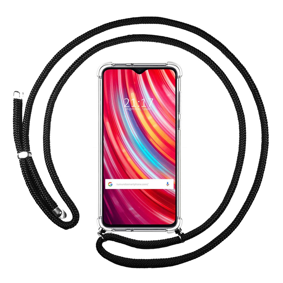 Tumundosmartphone Funda Colgante Transparente para Xiaomi Redmi Note 8 Pro con Cordon Negro