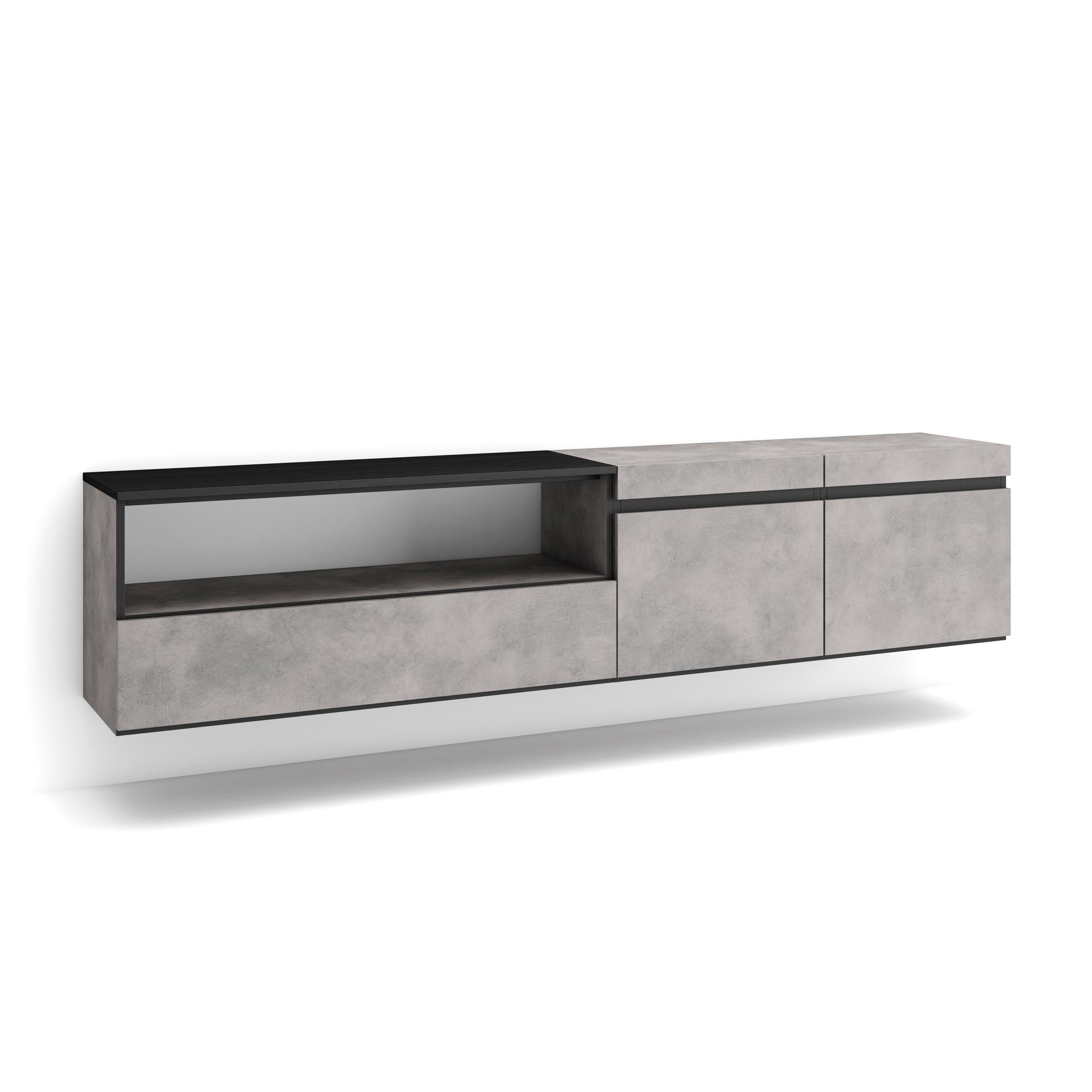 Skraut Home, Mueble de Televisión en melamina de alta calidad, 203x35x45cm, Veteado de madera, Tacto poroso