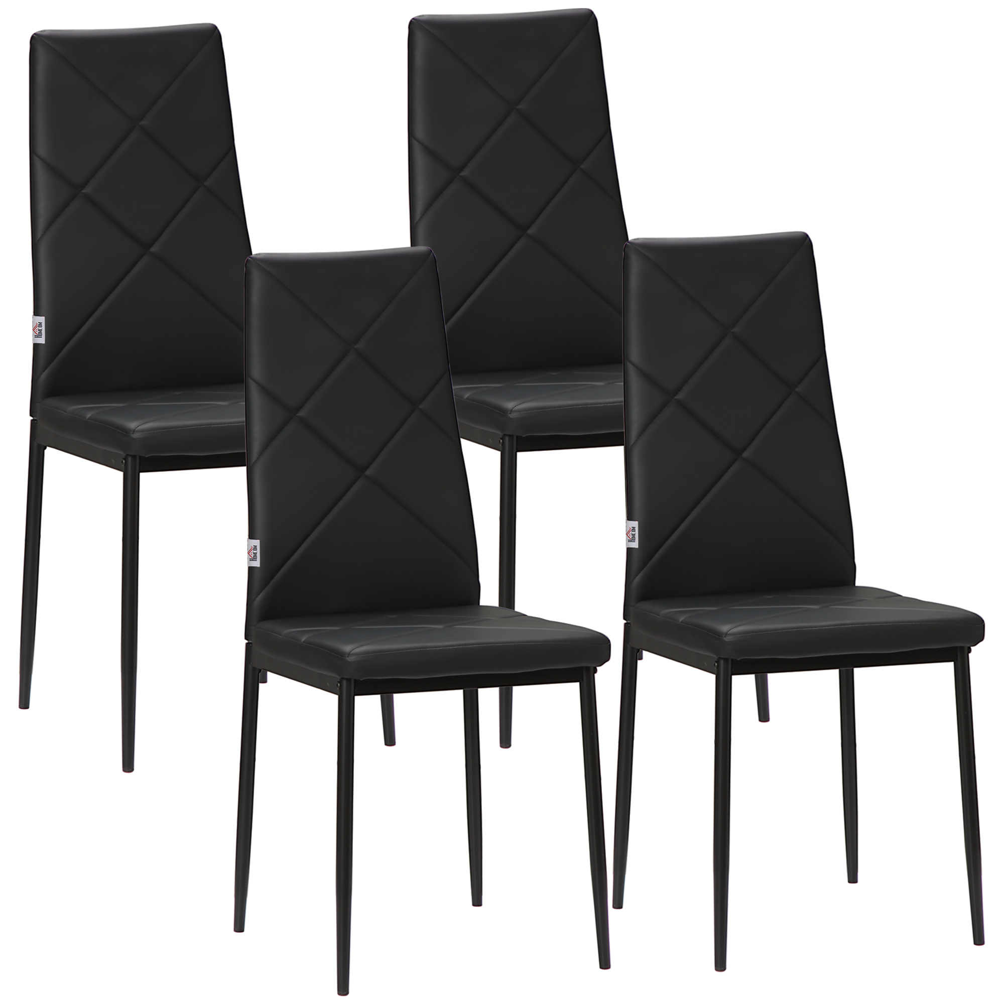 HOMCOM Pack de 4 Sillas de Comedor, Sillas de Cocina Modernas, Tapizadas de Cuero Sintética, Respaldo Alto, Asiento Acolchado, Patas de Acero, Negro