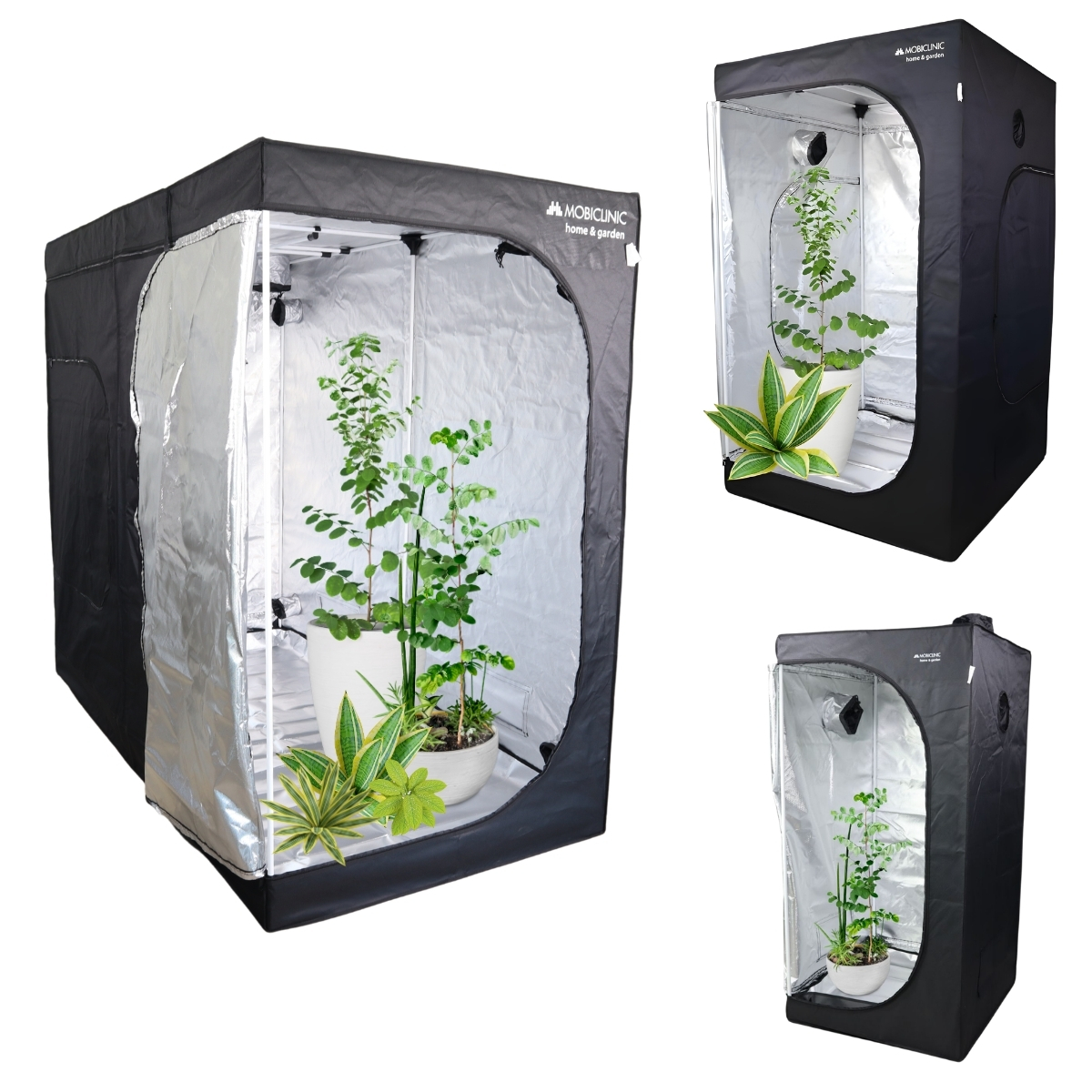 Armario de Cultivo Interior Growbox Mobiclinic Talla S 80x80x160 cm | Talla M 120x120x200 cm | Talla L 240x120x200 cm Reflectante Premium Mylar 97% Hidropónico Impermeable Fondo Desmontable Tejido Nylon Grueso Estructura Resistente Grow Tent.