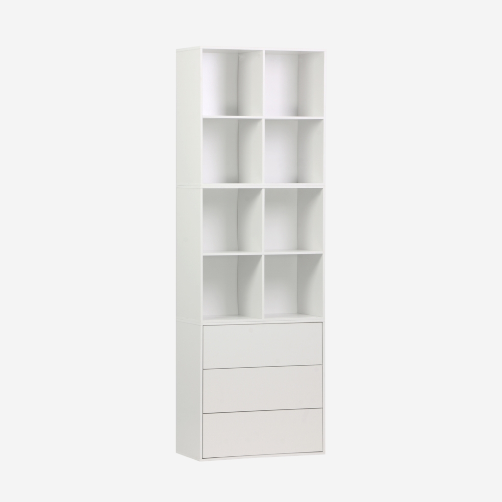 sweeek - Estantería, biblioteca modular con 3 cajones y 8 nichos , Kompo , 70x35x70