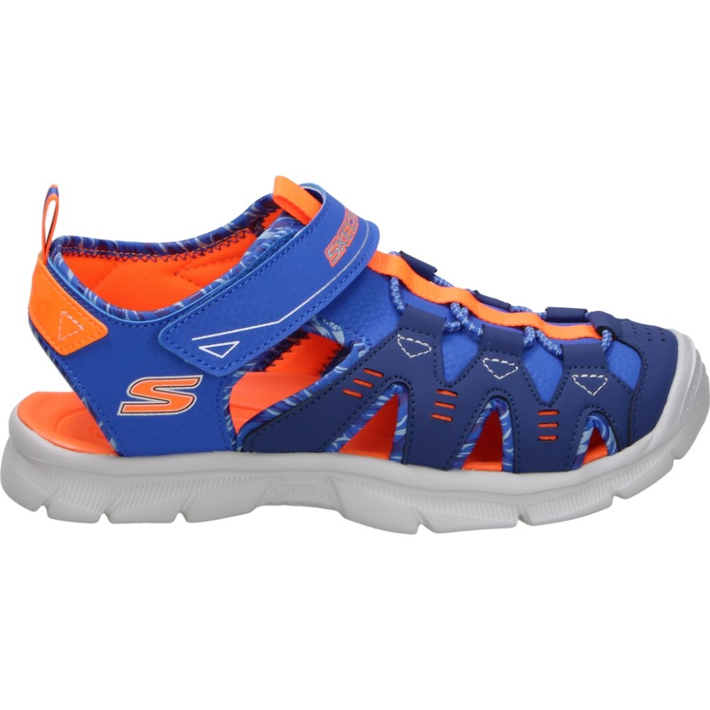 SKECHERS | Sandalias Skechers Relix Dual Tide para Niño – Sandalia Deportiva Azul y Naranja – Sandalia de Verano con Velcro y Cordones Elásticos – Máximo Ajuste – Cierre Adaptado – Apto para Lavadora – Modelo 407015L-BLOR
