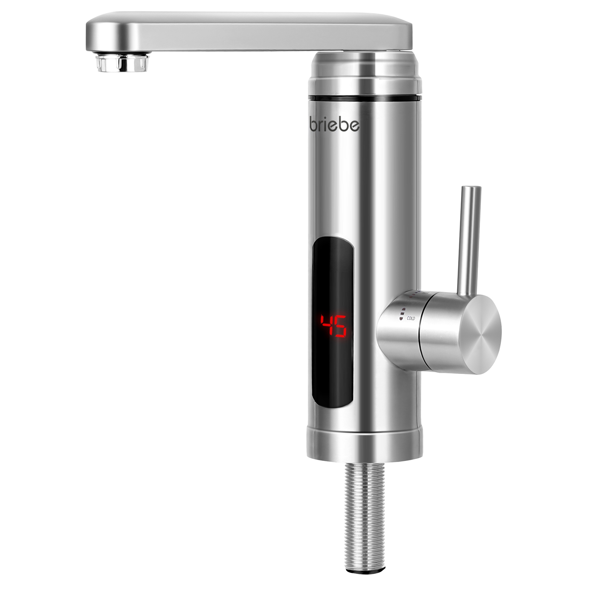 Briebe IH1204 Grifo Calentador Agua Eléctrico Instantáneo de Mesa Bajo Consumo, Acero Inox, Display, Camping, 3600W, Acero Inoxidable