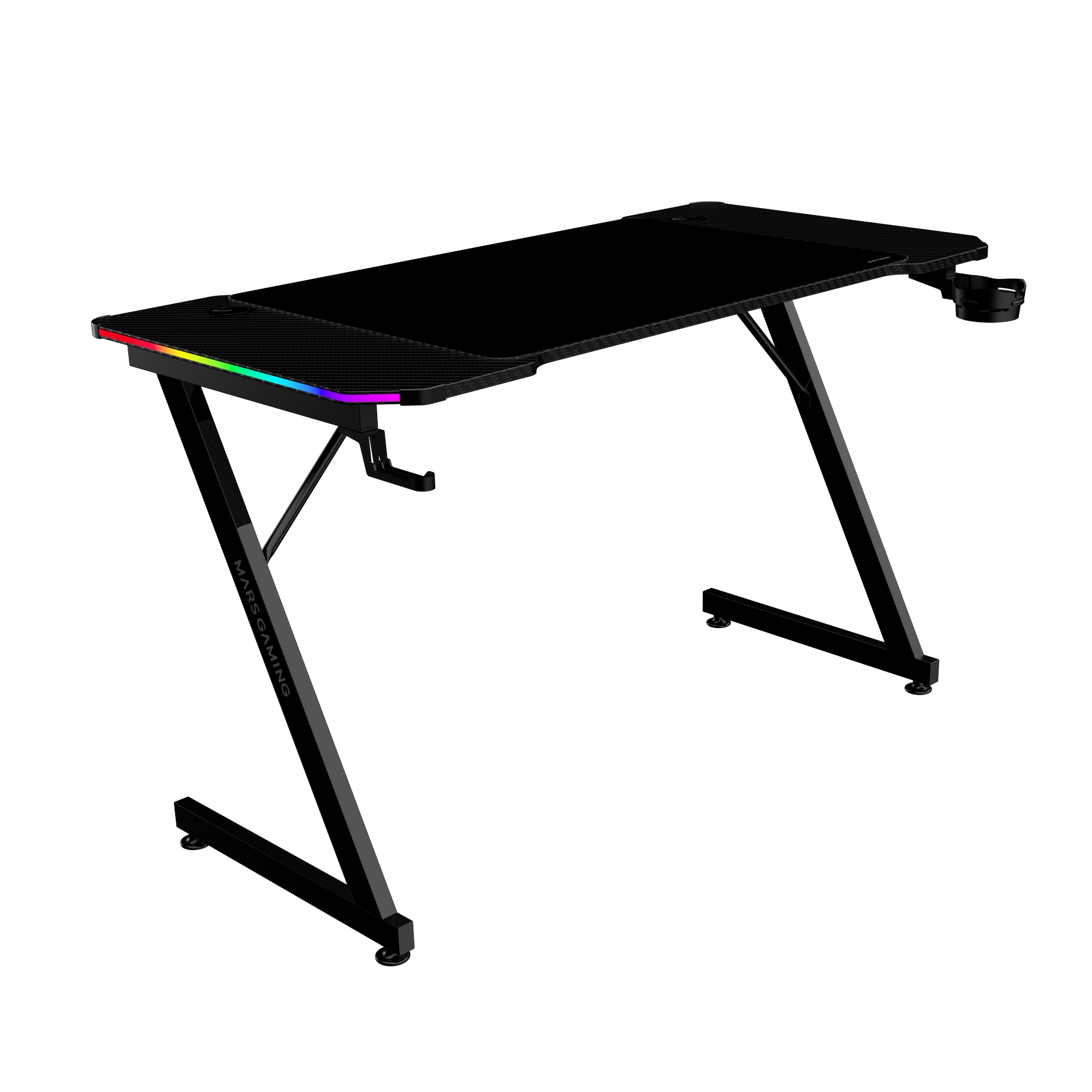 Mars Gaming MGD-X120RGB, Mesa Gaming Ergonómica, Iluminación ARGB con Mando, Fibra de Carbono, Alfombrilla XXL, Soporte Auriculares y Bebida, Gestión Cableado, Escritorio Gaming 120x60cm, Negro o Blanco
