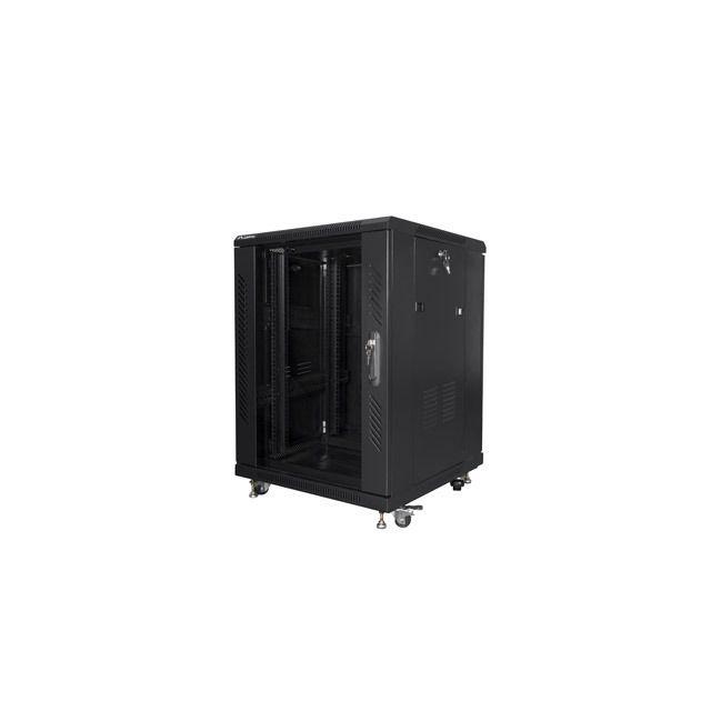 LANBERG - Armario rack FF01-6615-12B 15U de acero para centros de datos y oficinas, con puerta de vidrio templado y capacidad 800 kg, color negro