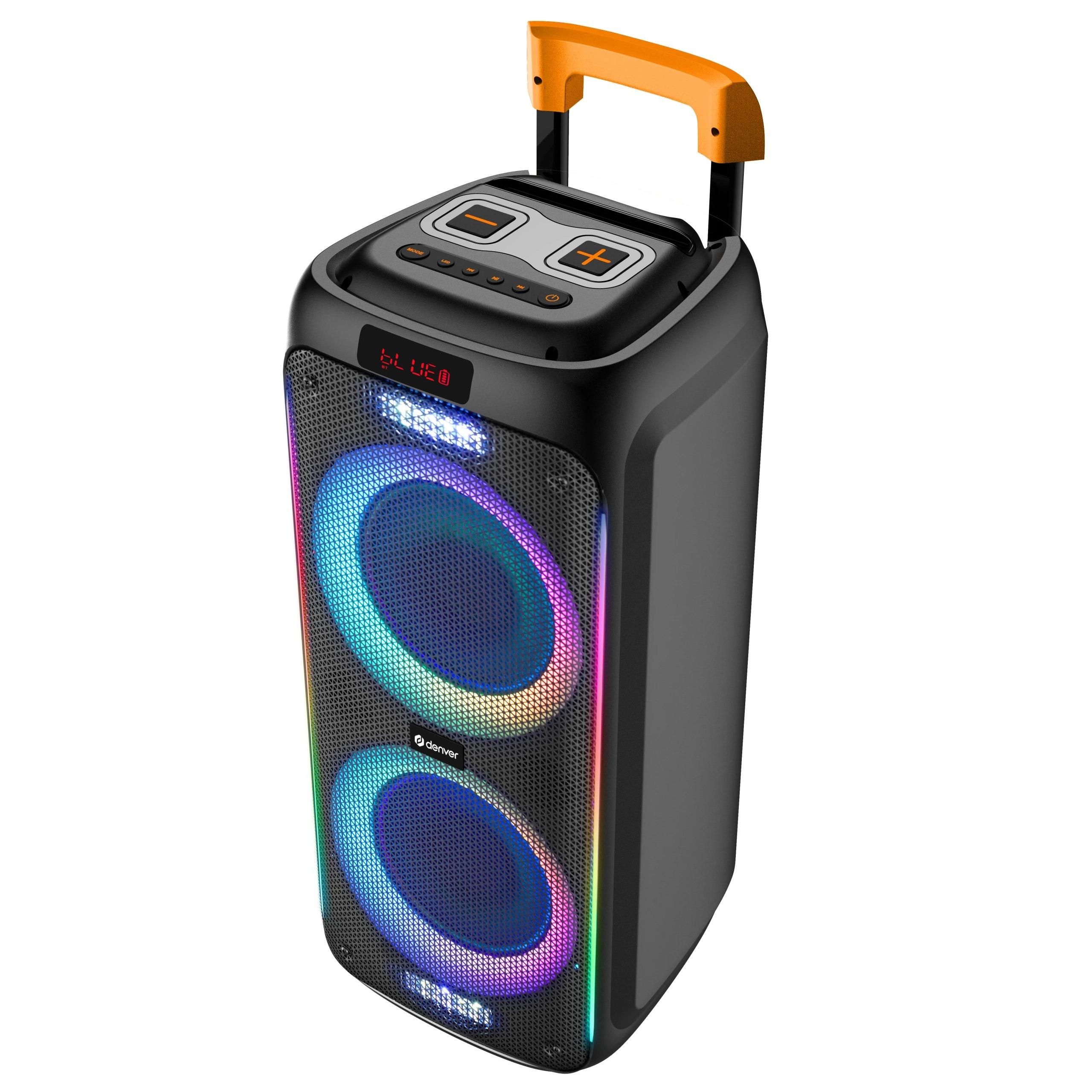 Denver - Altavoz portátil PA trolley con batería recargable, micrófono inalámbrico VHF y Bluetooth 80 W RMS AU278269