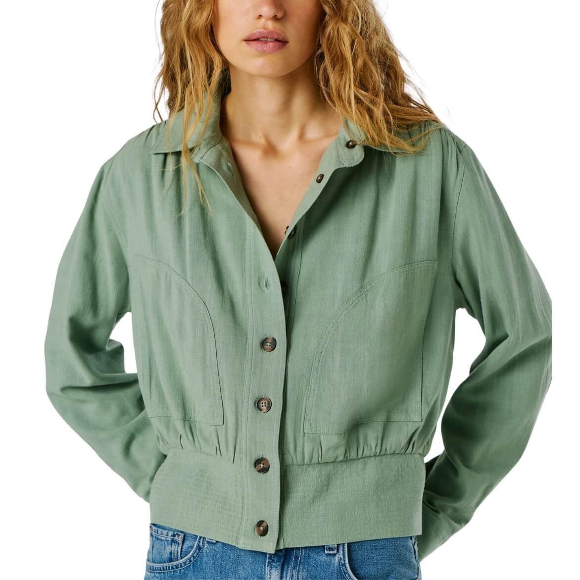 Cazadora Bomber Franka En Mezcla De Lino Verde De