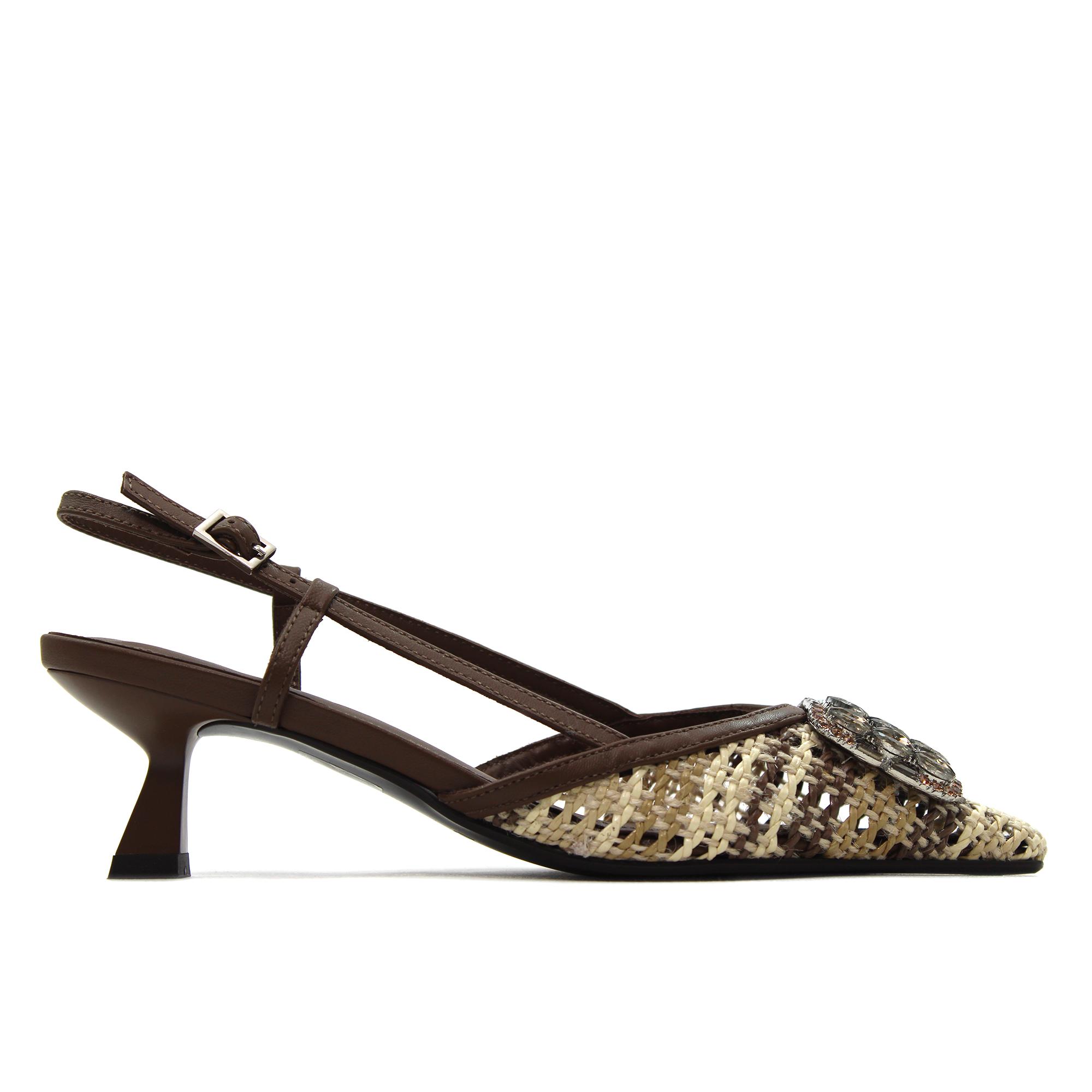 Lodi A-CADIZ Zapato de salón destalonado,tacón kitten,de piel y tela,con pedrería,de rejilla,calado,elegante para señora