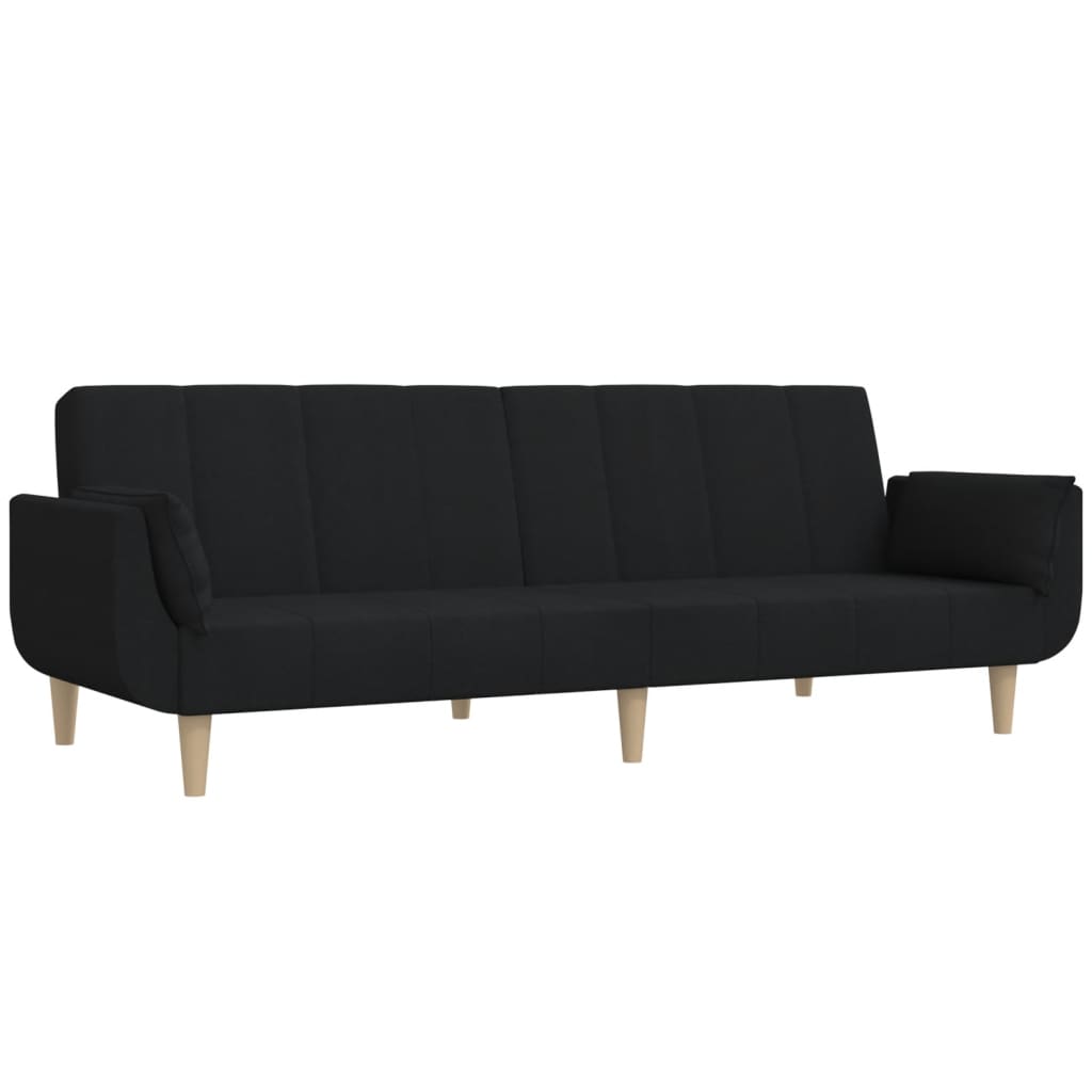 vidaXL Sofá cama de 2 plazas con dos almohadas tela negro