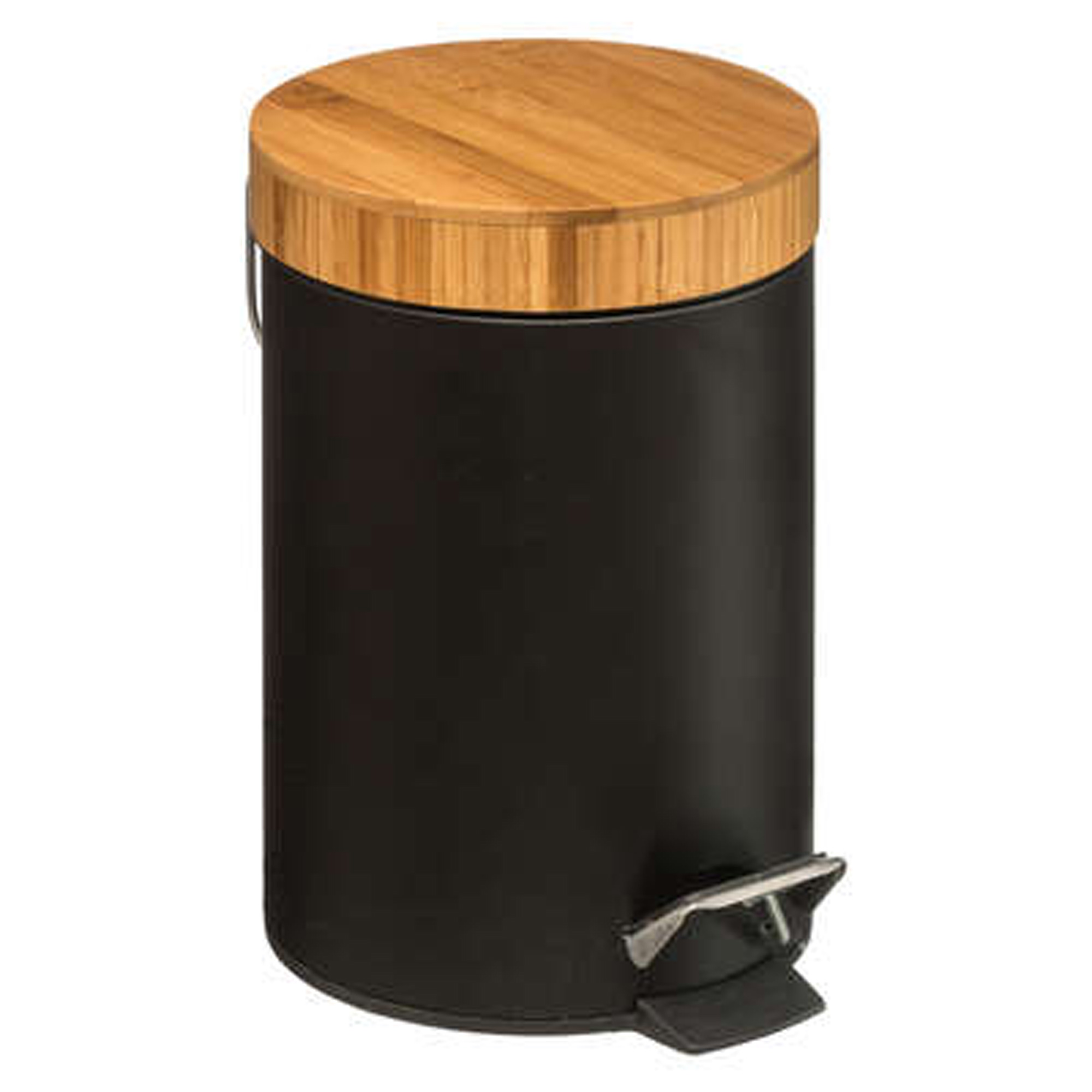 Papelera de Baño 3L con Pedal de Metal y Tapa de Bambú Negro