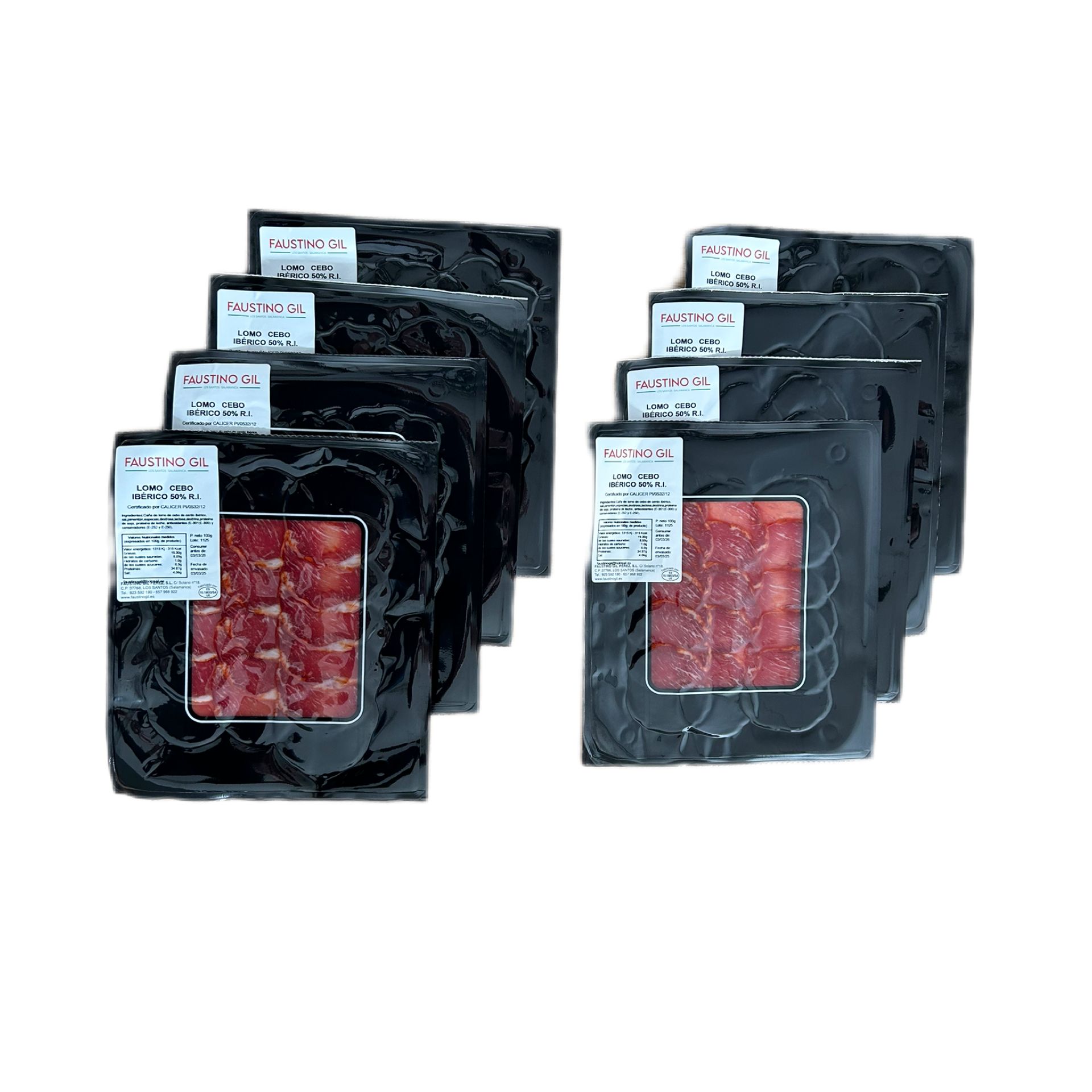 LOMO IBÉRICO DE CEBO - 8 Sobres de 100g - Elaboración tradicional - Ibéricos Faustino Gil -
