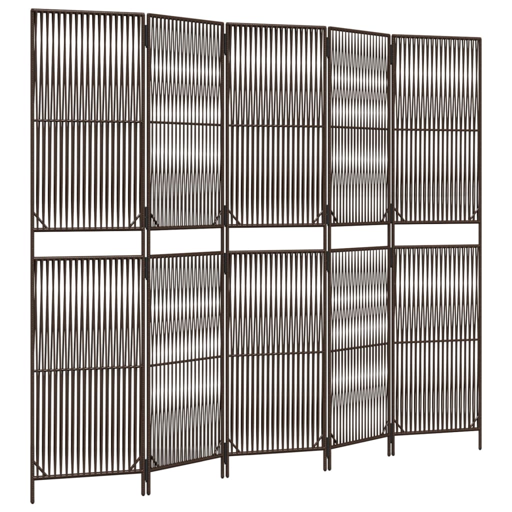 vidaXL Biombo de 5 paneles ratán sintético marrón