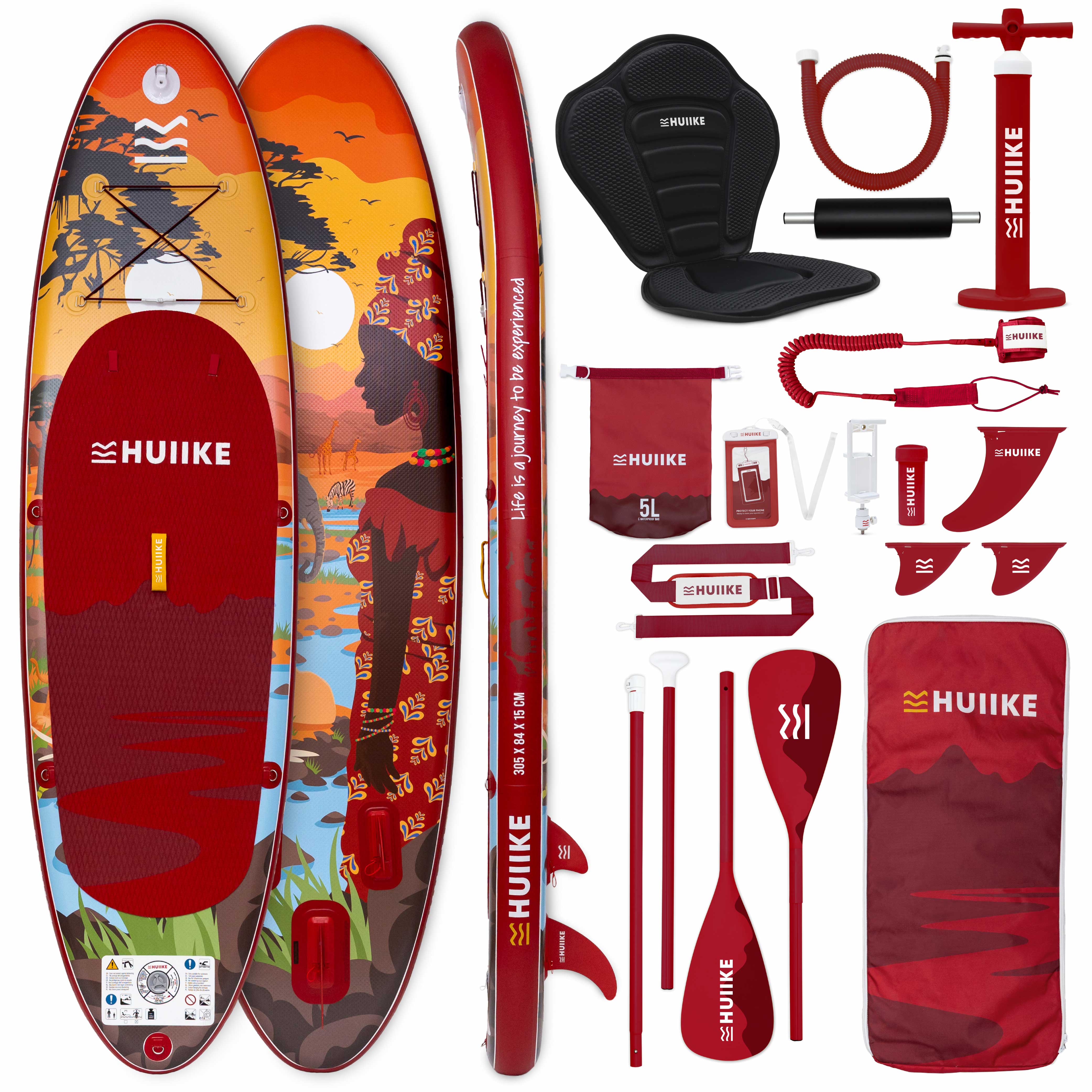 Tabla Paddle Surf Hinchable con Accesorios Premium - HUIIKE | Tabla Padel Surf Hinchable con Remo Doble Uso y Asiento Kayak | Stand Up Paddle Board Gran Estabilidad y Resistencia | Pádel SUP Board