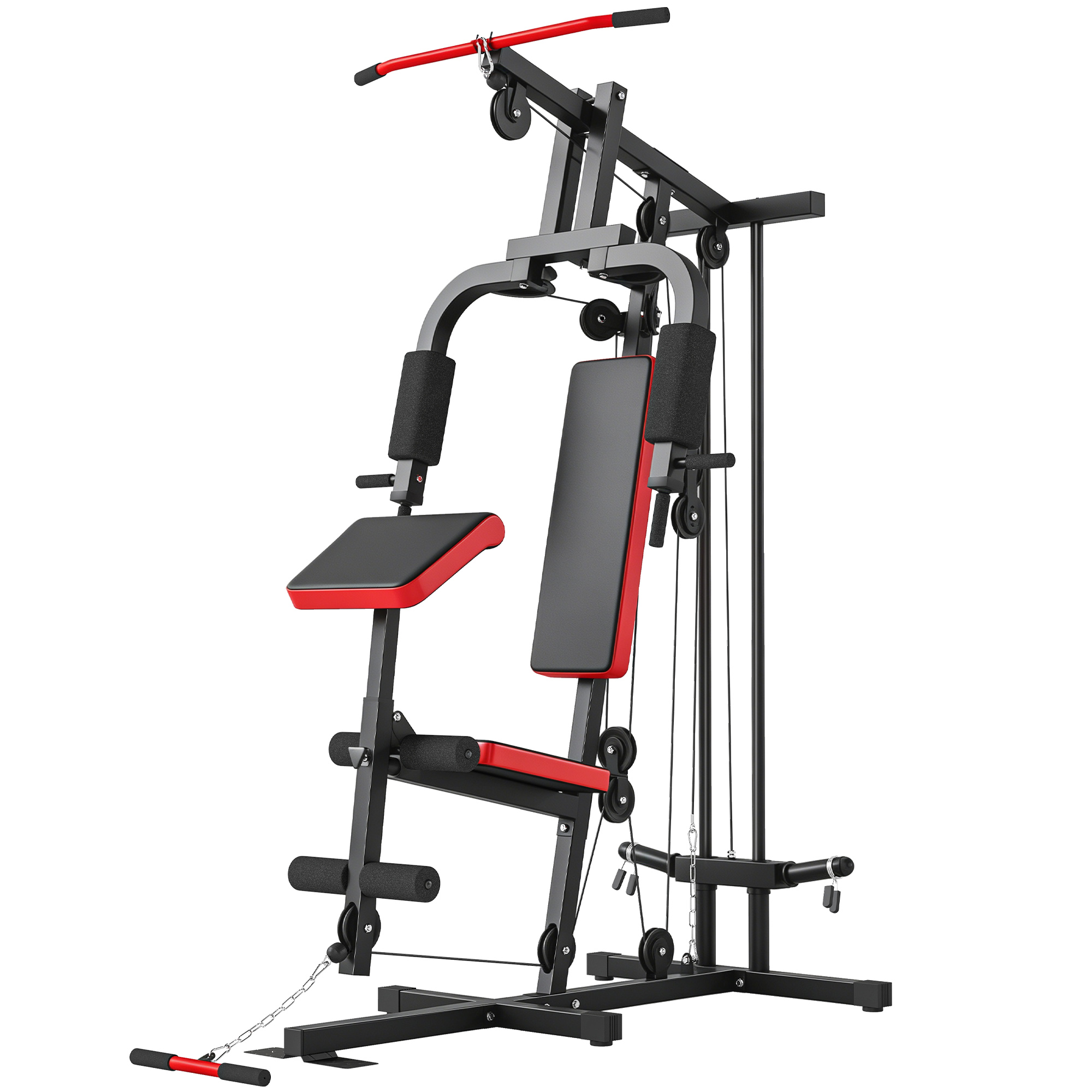SPORTNOW Multiestación Musculación, Máquina de Musculación con Polea Alta y Baja, Prensa de Pecho, Curl de Piernas y Bíceps, Mariposa, Compatible con Discos 25 y 50 mm Carga 120 kg para Gimnasio Casa