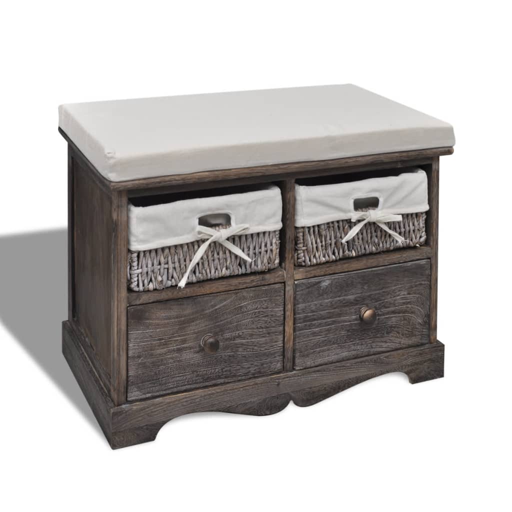 vidaXL Banco de almacenaje de madera de Paulownia 62x33x42 cm en color Blanco/Marrón