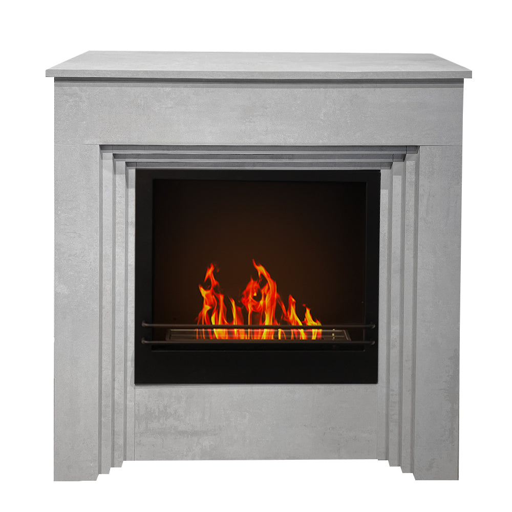 Chimenea de bioetanol de suelo BELLINI de madera con efecto cemento. Fabricada en Italia. L96 x P35 x H96.