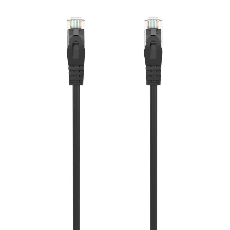 Aisens A145-0586 RJ45 Network Cable 0.5m CAT 6A UTP Black, made of 100% copper, supports 10 Gigabit Ethernet and PoE, perfect for high-speed connections in home or office environments.
