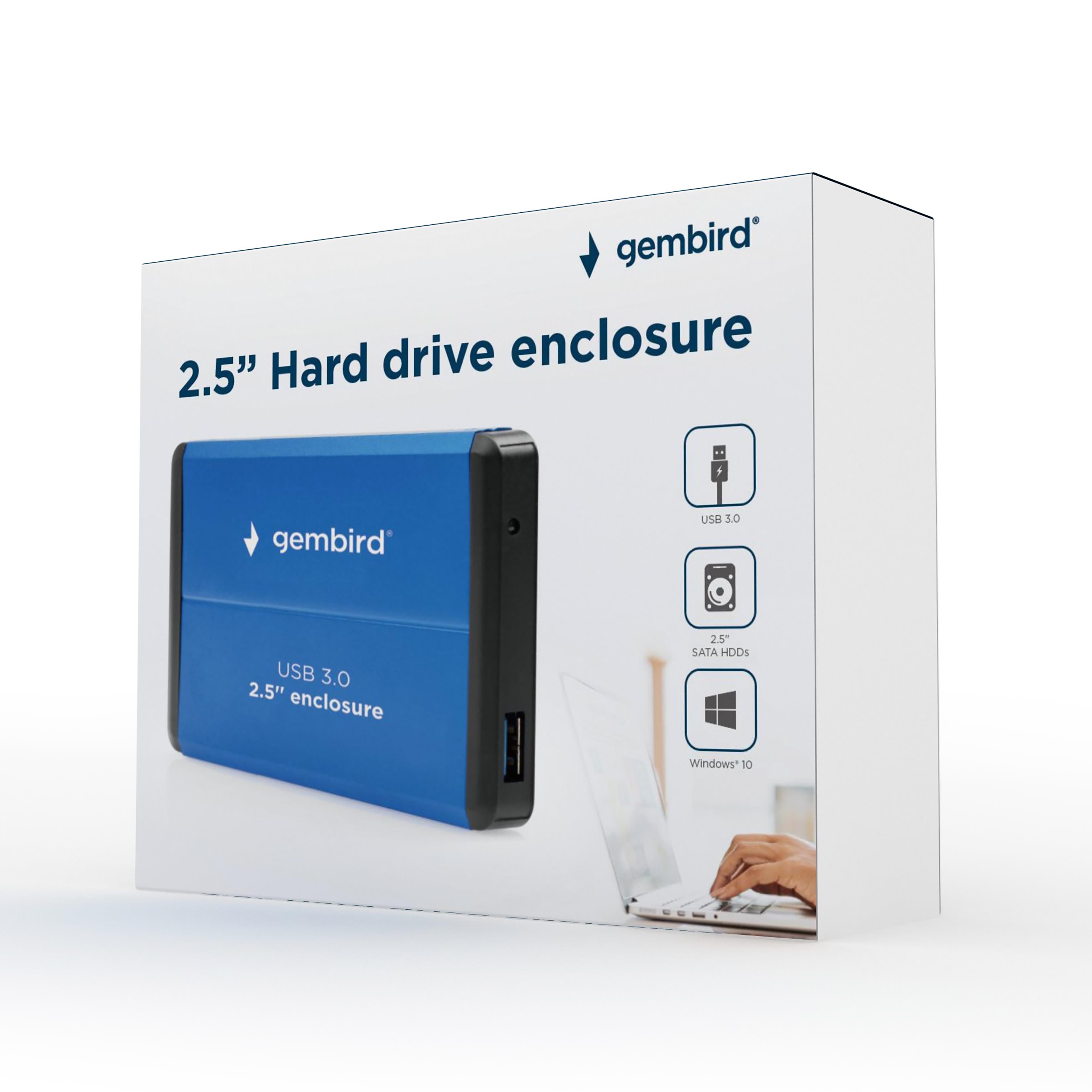 Gembird EE2-U3S-2-B - External Hard Drive Enclosure for 2.5" SATA HDD with USB Connector in Blue, CE Certified, High Speed